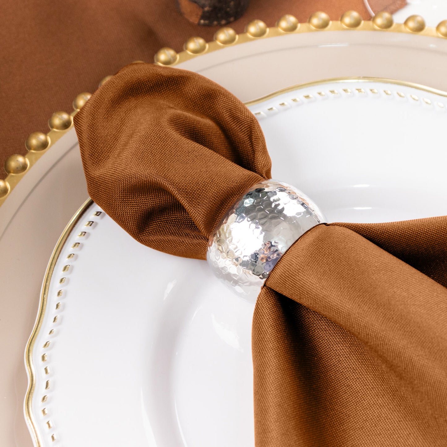 Cinnamon Brown Cloth Napkins with Hemmed Edges, Reusable Polyester Dinner Linen Napkins - 17"x17"