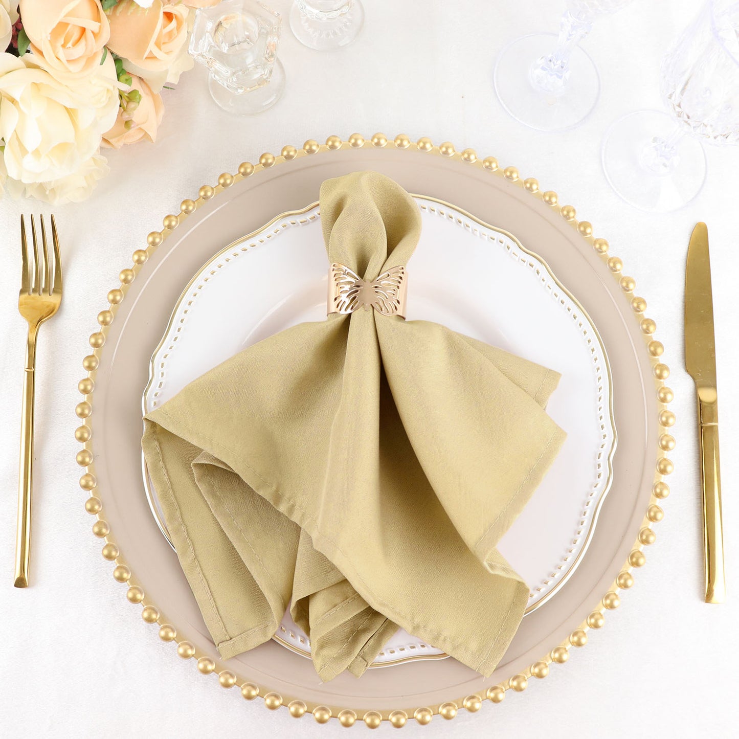 5 Pack | Champagne Seamless Cloth Dinner Napkins, Wrinkle Resistant Linen | 17inchx17inch