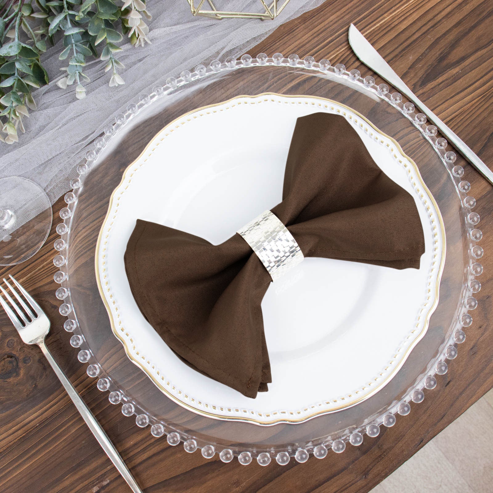 5 Pack | Chocolate Brown Seamless Cloth Dinner Napkins, Wrinkle Resistant Linen | 17inchx17inch