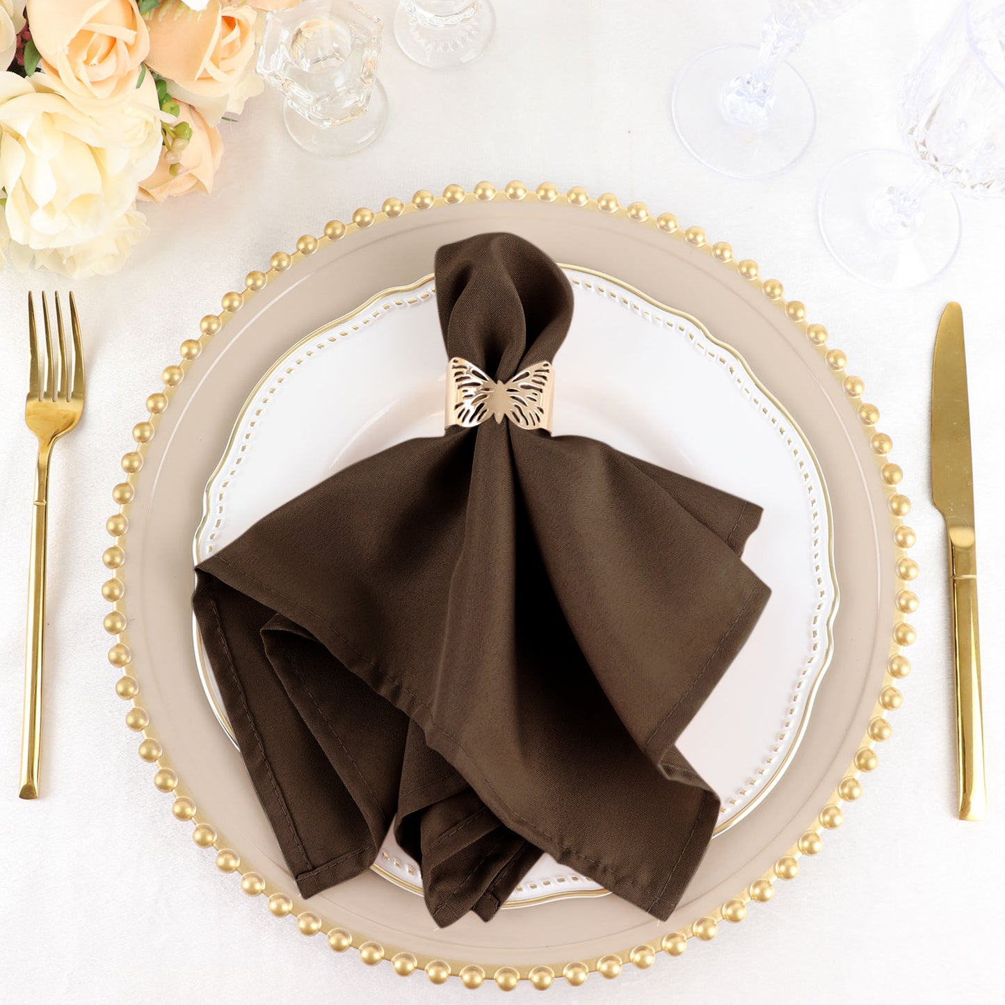 5 Pack | Chocolate Brown Seamless Cloth Dinner Napkins, Wrinkle Resistant Linen | 17inchx17inch