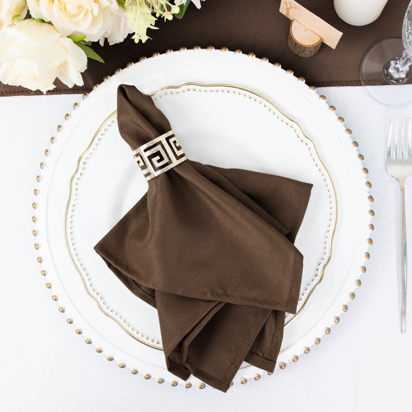 5 Pack | Chocolate Brown Seamless Cloth Dinner Napkins, Wrinkle Resistant Linen | 17inchx17inch