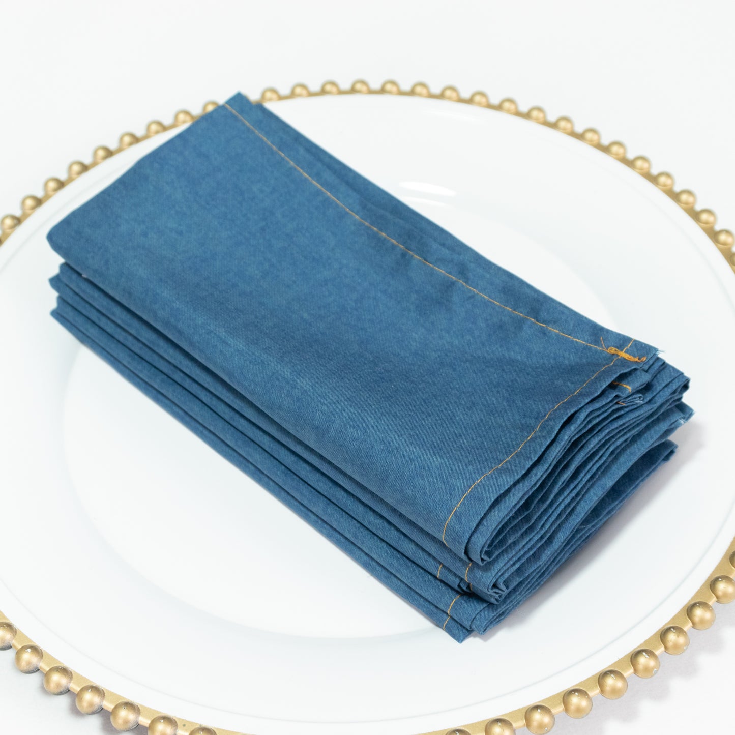 5-Pack Polyester Cloth Napkins 17”x17” Denim Blue with Faux Denim Design, Wrinkle & Stain Resistant for Events