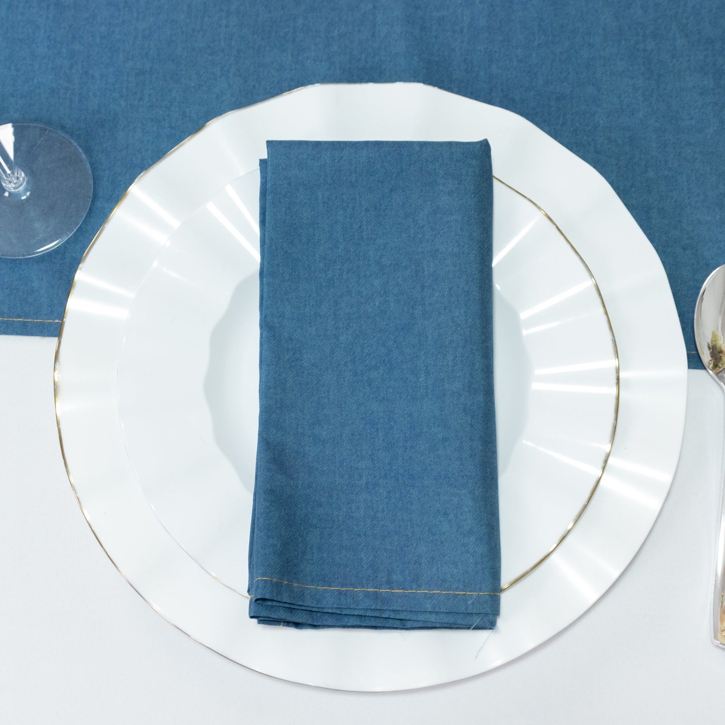 5-Pack Polyester Cloth Napkins 17”x17” Denim Blue with Faux Denim Design, Wrinkle & Stain Resistant for Events