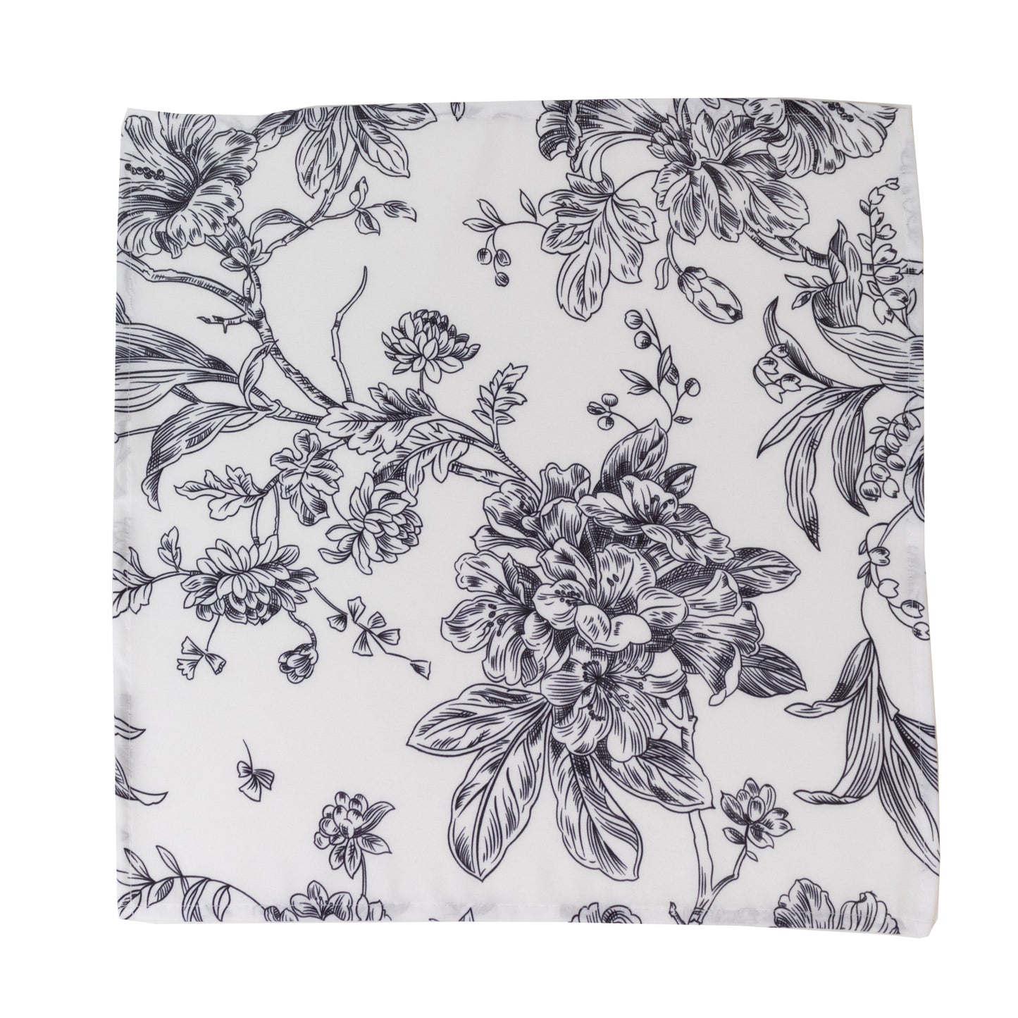 5-Pack French Toile Polyester Cloth Napkins – 17"x17" Black and White Reusable Table Napkins in Floral Design for Events & Dining