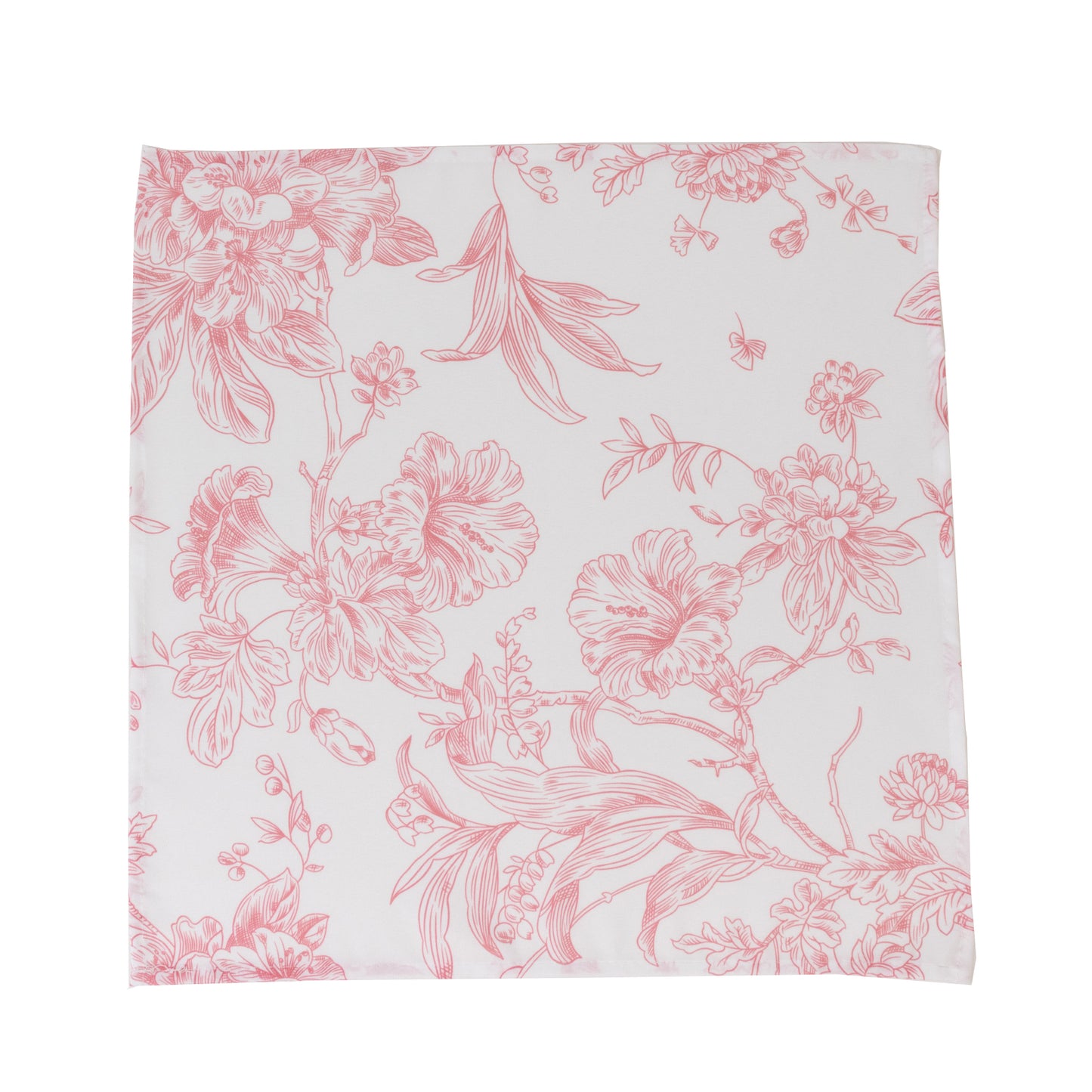 5-Pack French Toile Polyester Cloth Napkins – 17"x17" Pink and White Reusable Table Napkins in Floral Design for Events & Dining