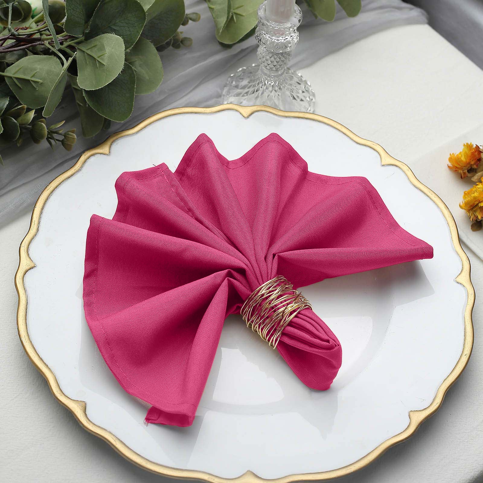 5 Pack | Fuchsia Seamless Cloth Dinner Napkins, Wrinkle Resistant Linen | 17inchx17inch