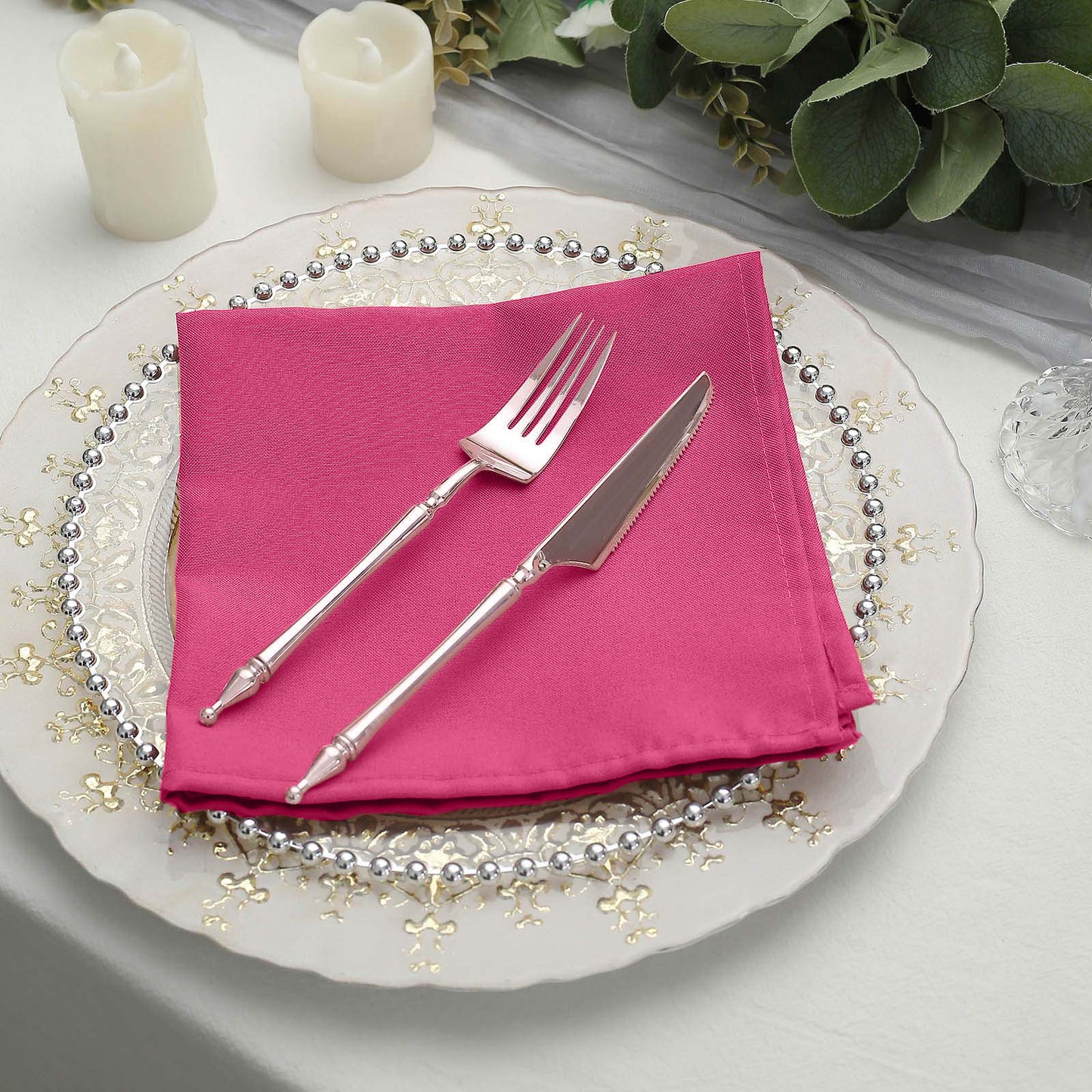 5 Pack | Fuchsia Seamless Cloth Dinner Napkins, Wrinkle Resistant Linen | 17inchx17inch