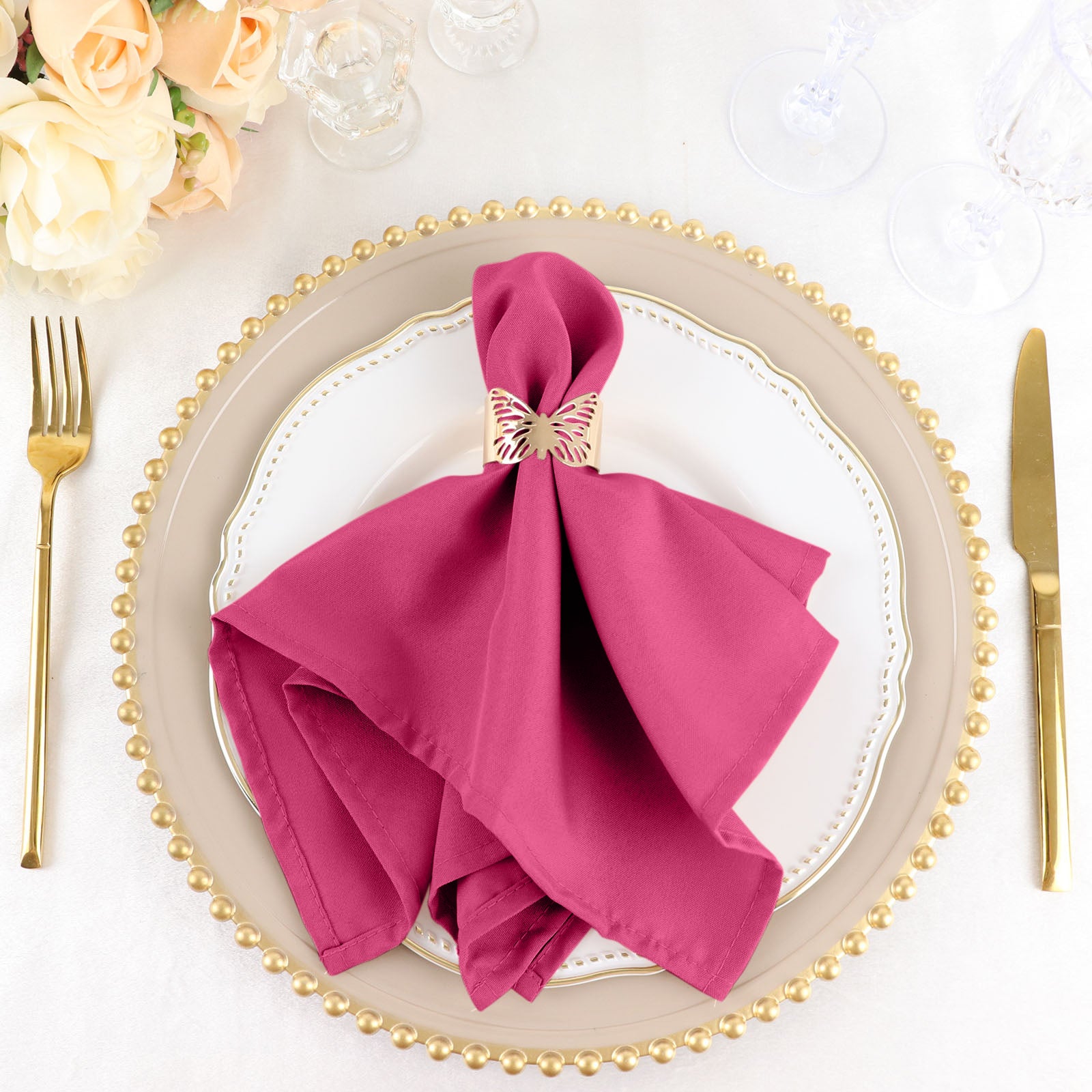 5 Pack | Fuchsia Seamless Cloth Dinner Napkins, Wrinkle Resistant Linen | 17inchx17inch