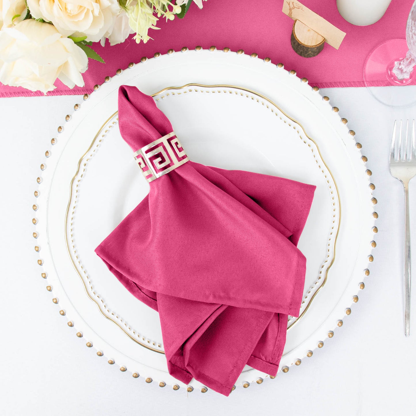 5 Pack | Fuchsia Seamless Cloth Dinner Napkins, Wrinkle Resistant Linen | 17inchx17inch