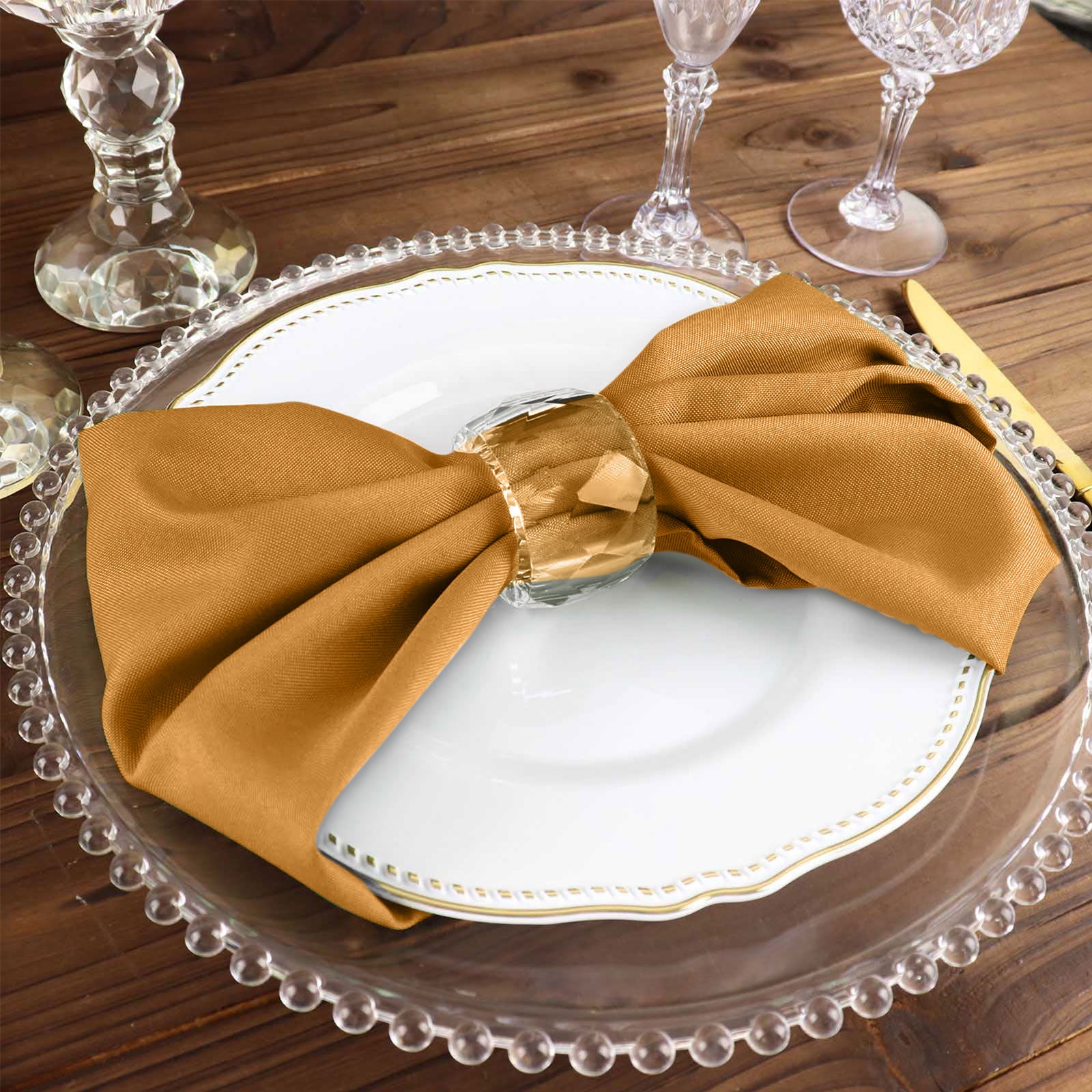 5 Pack | Gold Seamless Cloth Dinner Napkins, Wrinkle Resistant Linen | 17inchx17inch