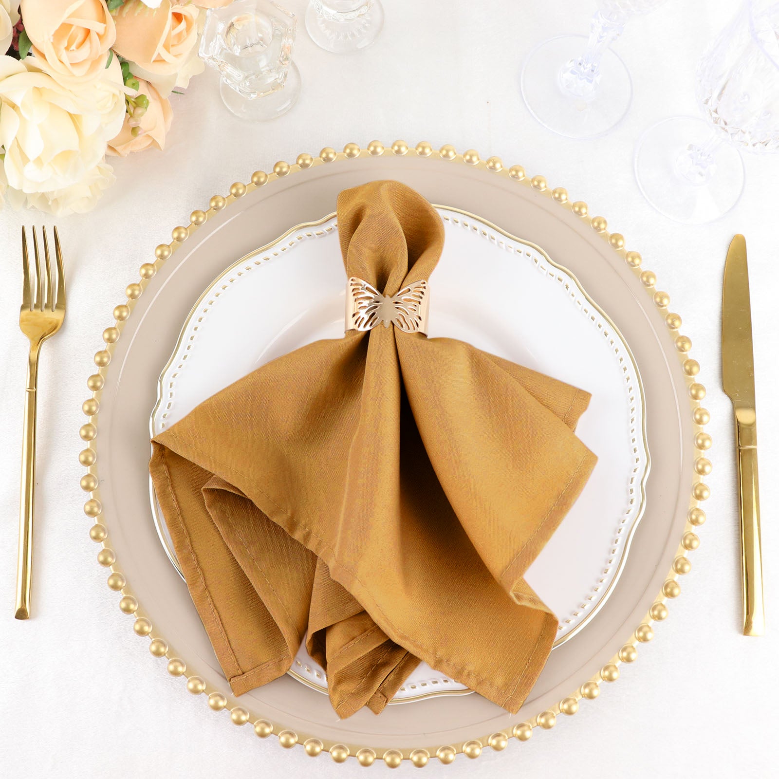 5 Pack | Gold Seamless Cloth Dinner Napkins, Wrinkle Resistant Linen | 17inchx17inch