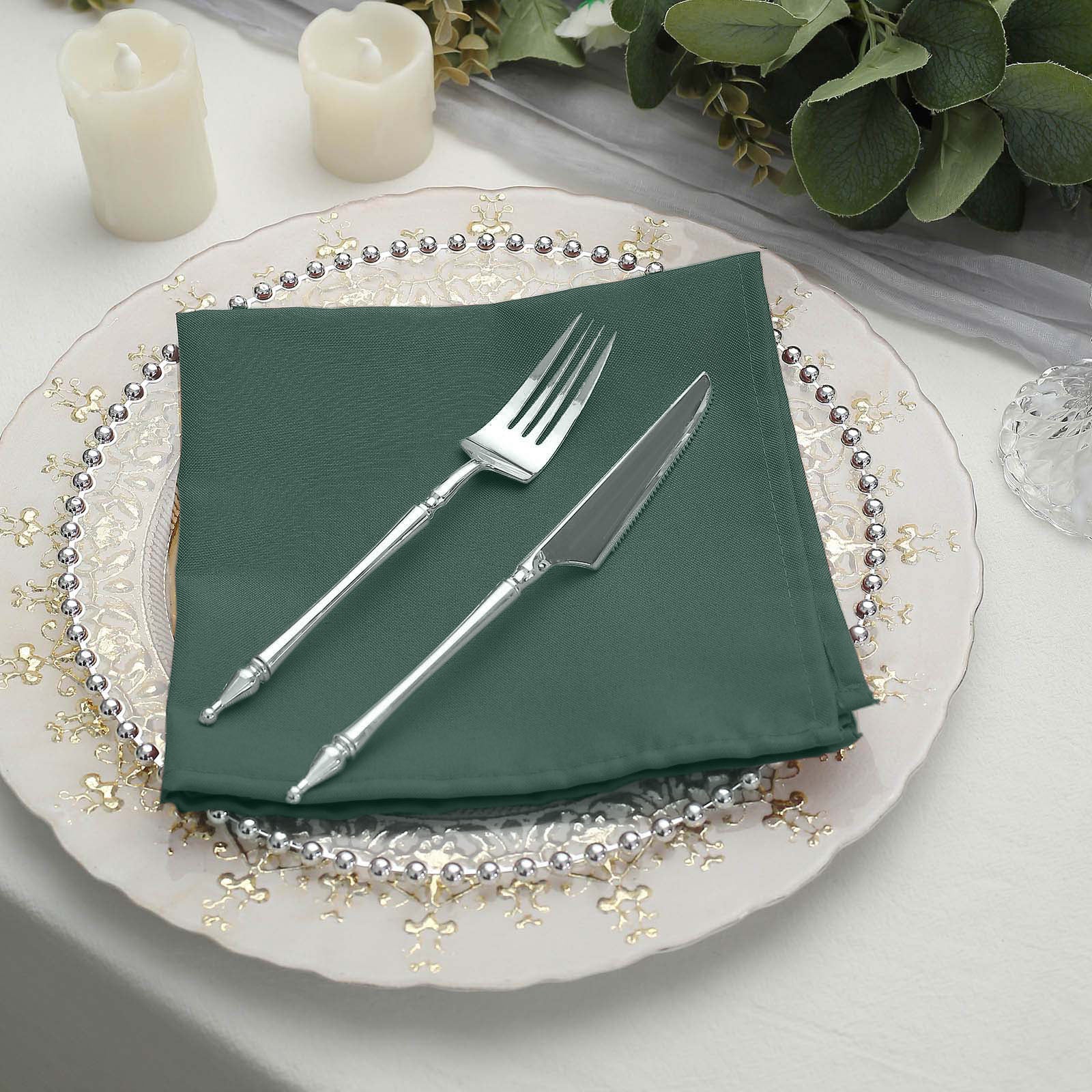 5 Pack Seamless Wrinkle Resistant 17 Inch x 17 Inch Hunter Emerald Green Linen Cloth Dinner Napkins