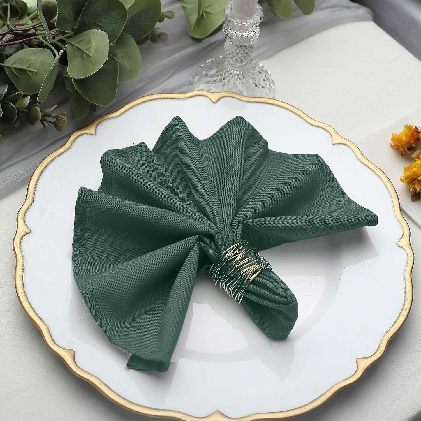 5 Pack Seamless Wrinkle Resistant 17 Inch x 17 Inch Hunter Emerald Green Linen Cloth Dinner Napkins