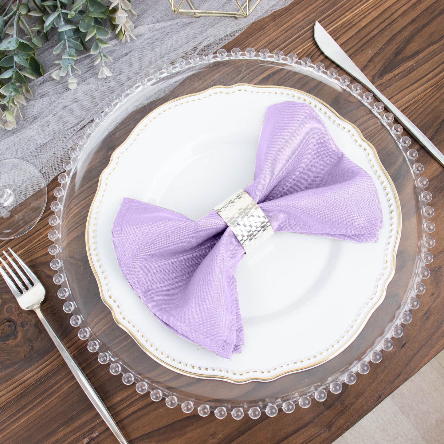 5 Pack | Lavender Lilac Seamless Cloth Dinner Napkins, Wrinkle Resistant Linen | 17"x17"