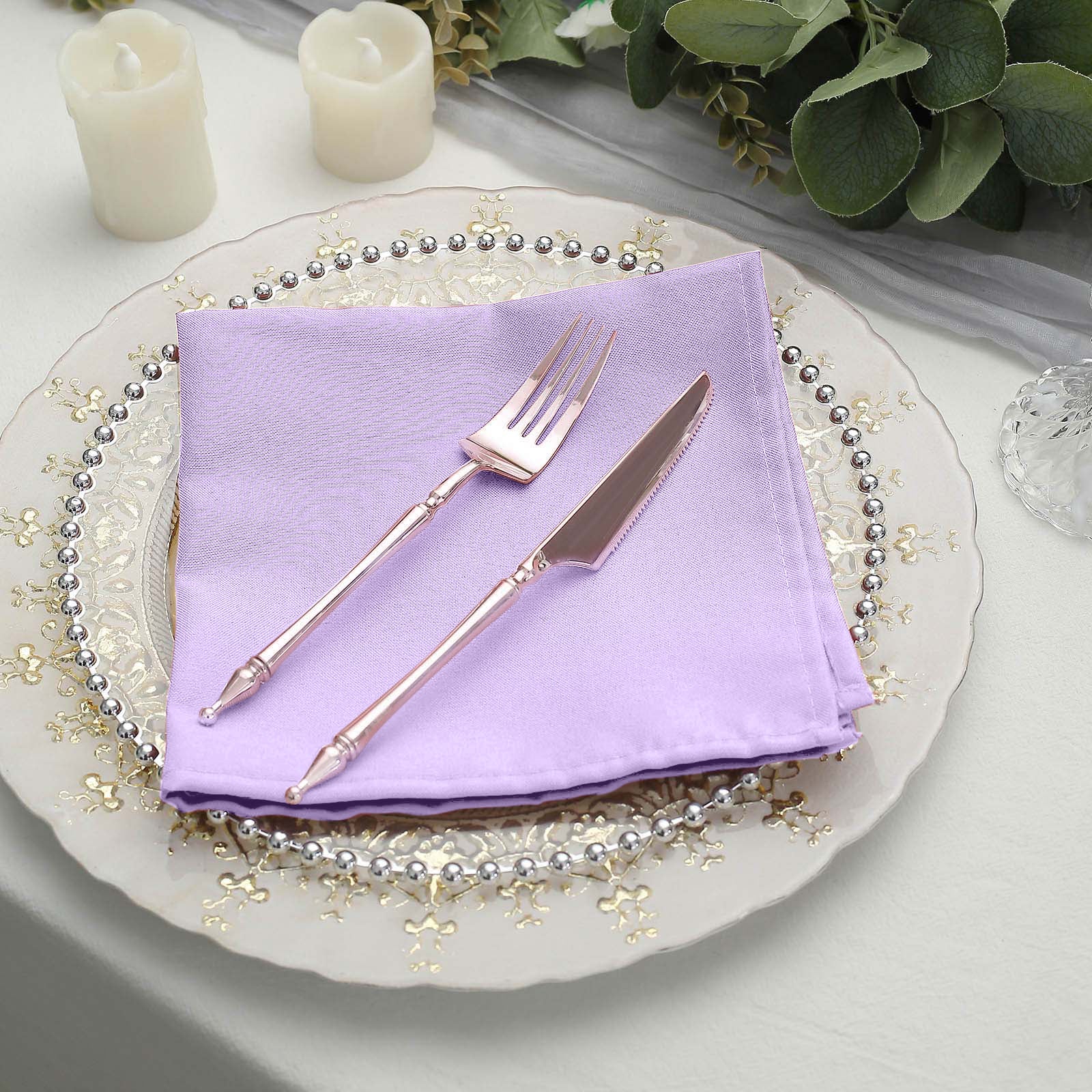 5 Pack | Lavender Lilac Seamless Cloth Dinner Napkins, Wrinkle Resistant Linen | 17"x17"