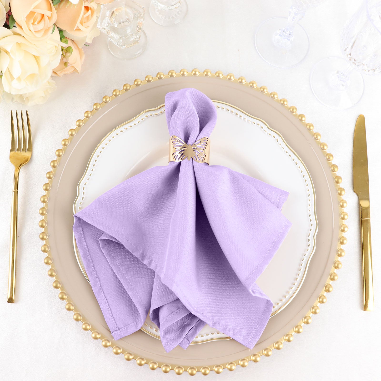 5 Pack | Lavender Lilac Seamless Cloth Dinner Napkins, Wrinkle Resistant Linen | 17"x17"