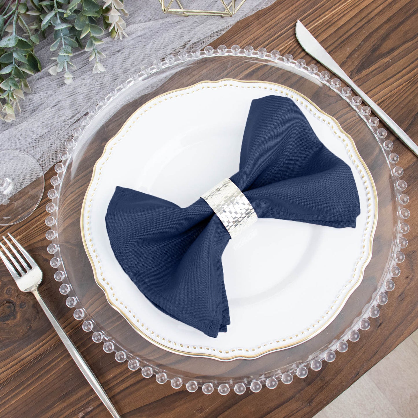 5 Pack | Navy Blue Seamless Cloth Dinner Napkins, Wrinkle Resistant Linen | 17inchx17inch