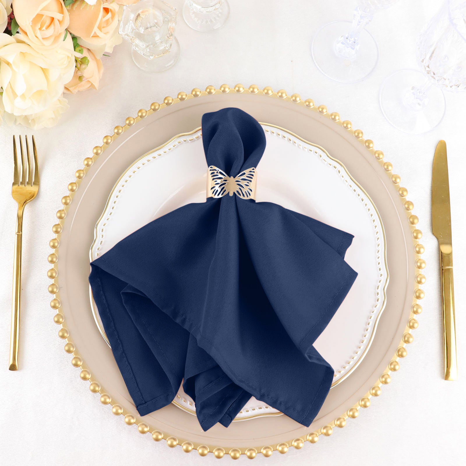 5 Pack | Navy Blue Seamless Cloth Dinner Napkins, Wrinkle Resistant Linen | 17inchx17inch