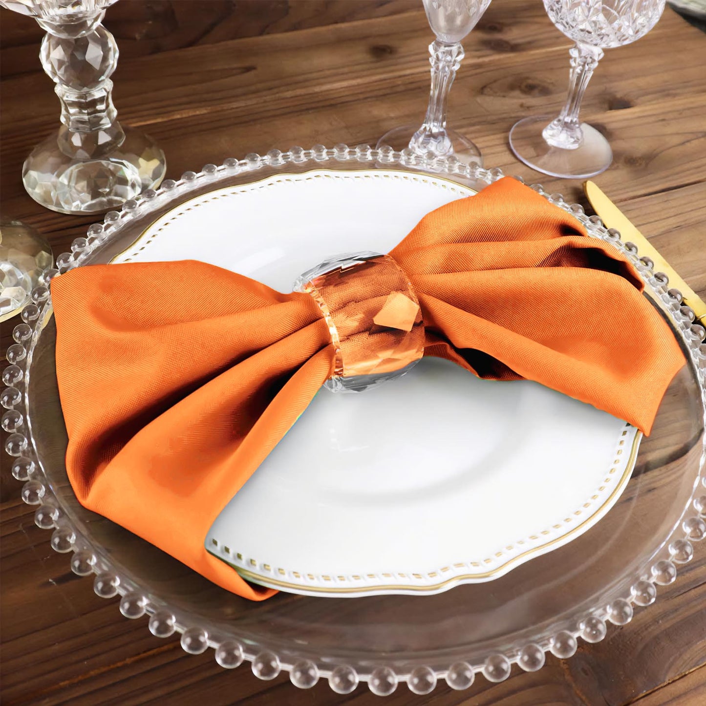 5 Pack | Orange Seamless Cloth Dinner Napkins, Wrinkle Resistant Linen | 17inchx17inch