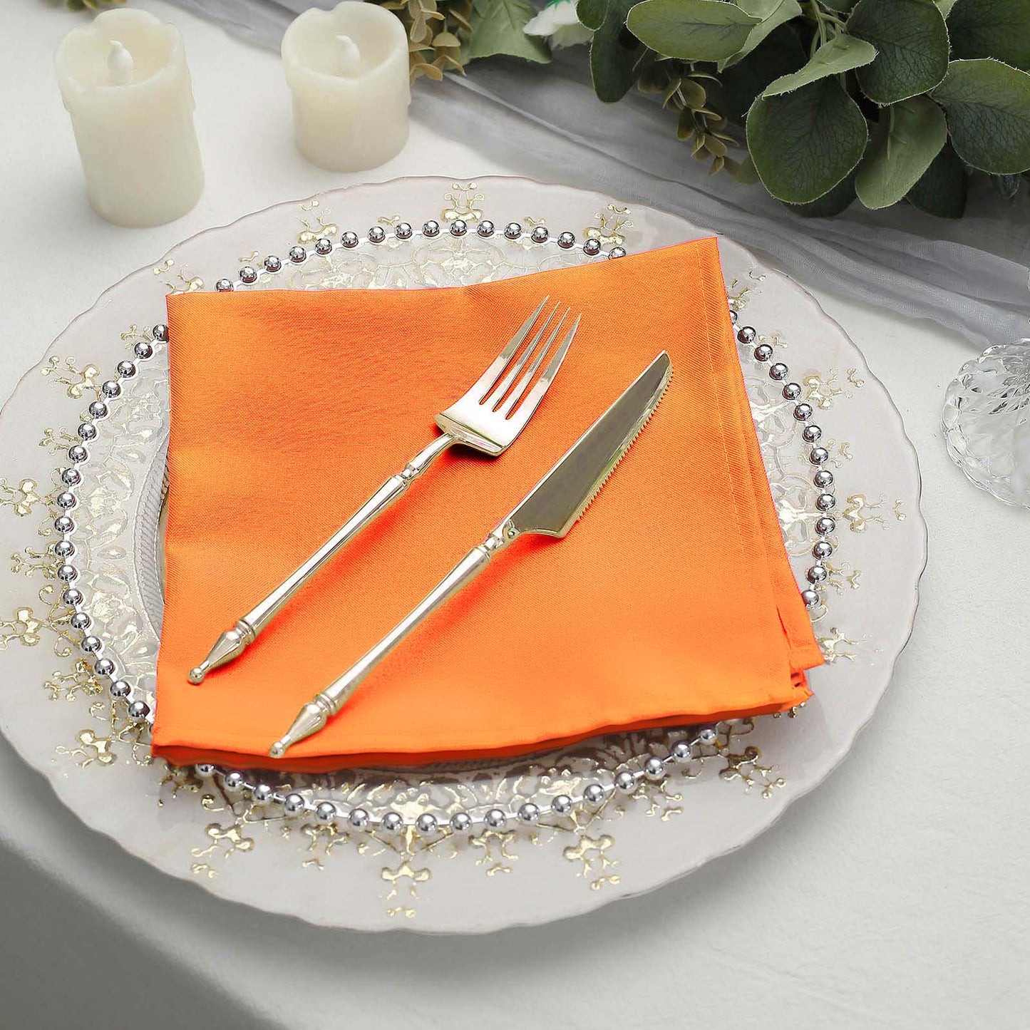 5 Pack | Orange Seamless Cloth Dinner Napkins, Wrinkle Resistant Linen | 17inchx17inch