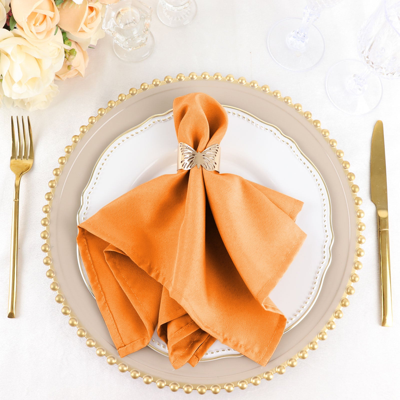 5 Pack | Orange Seamless Cloth Dinner Napkins, Wrinkle Resistant Linen | 17inchx17inch