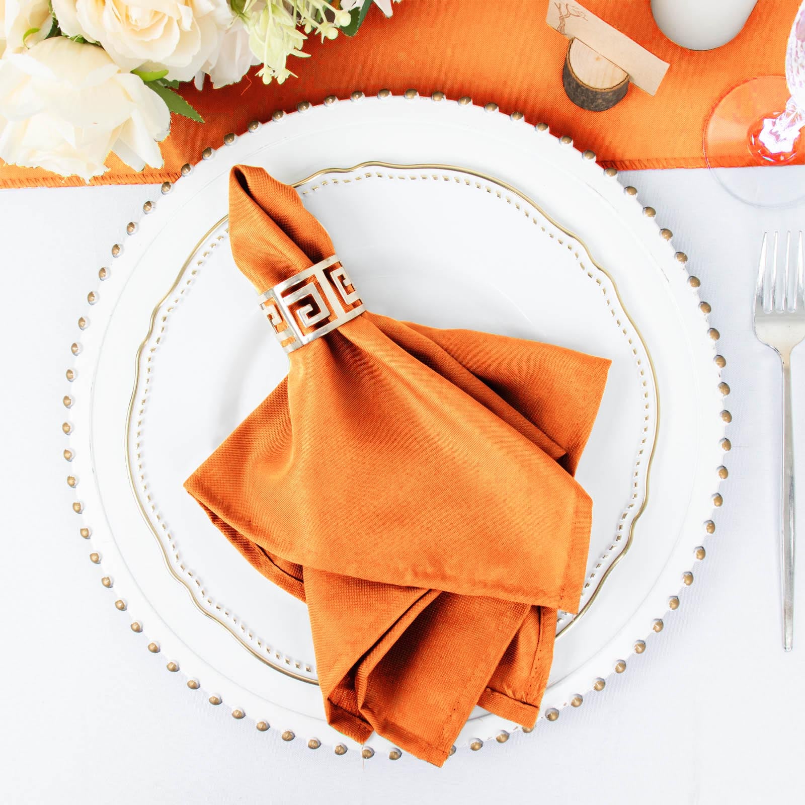 5 Pack | Orange Seamless Cloth Dinner Napkins, Wrinkle Resistant Linen | 17inchx17inch