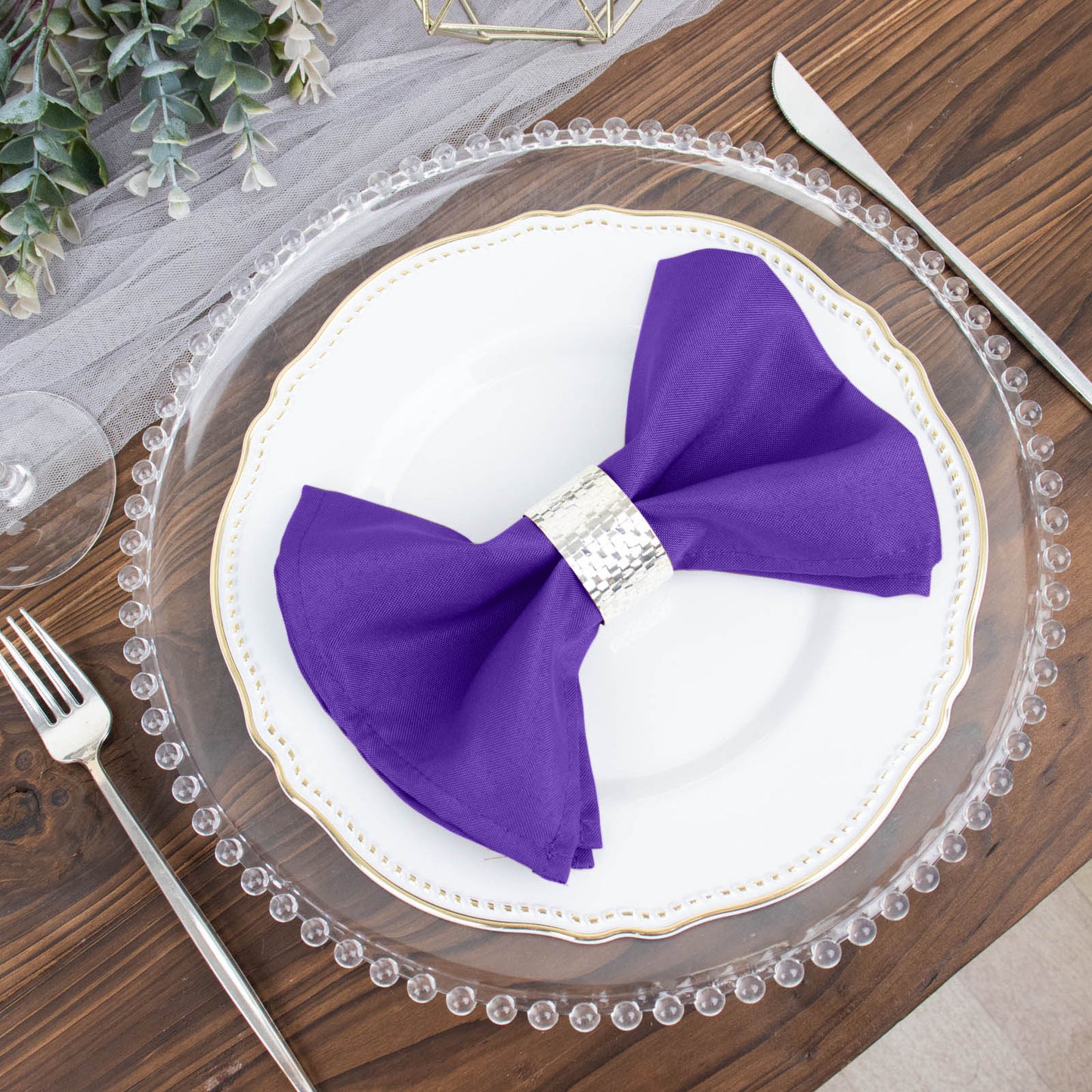 5 Pack | Purple Seamless Cloth Dinner Napkins, Wrinkle Resistant Linen | 17inchx17inch