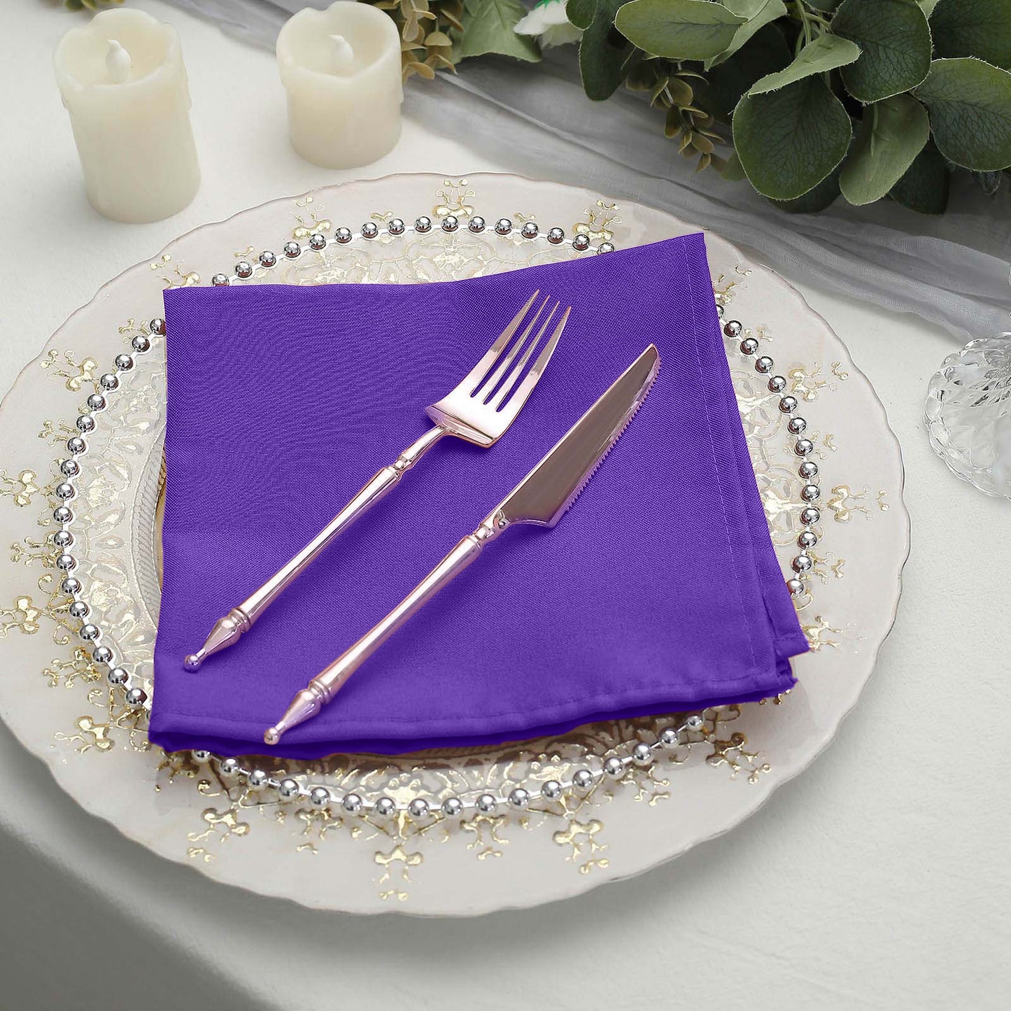 5 Pack | Purple Seamless Cloth Dinner Napkins, Wrinkle Resistant Linen | 17inchx17inch