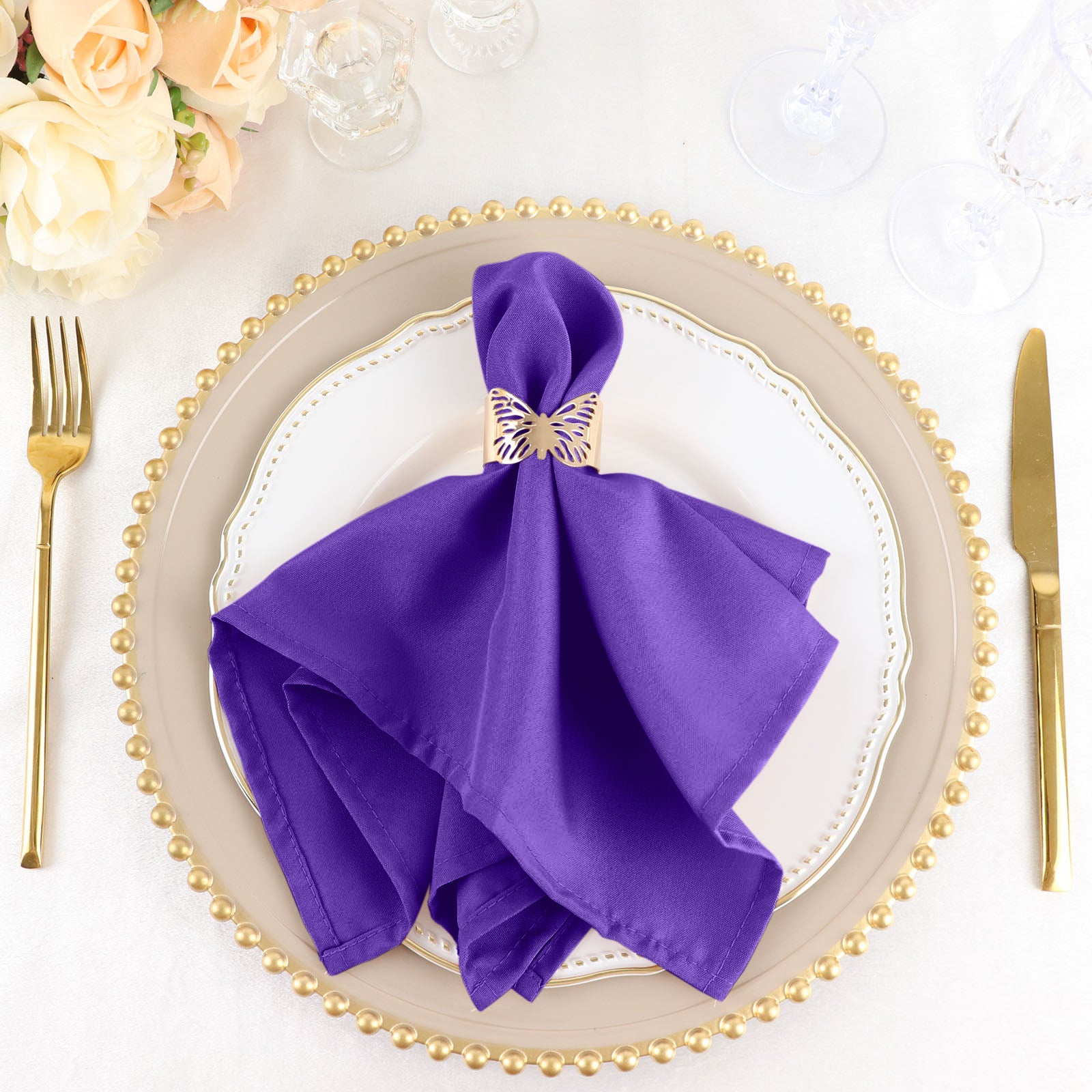 5 Pack | Purple Seamless Cloth Dinner Napkins, Wrinkle Resistant Linen | 17inchx17inch