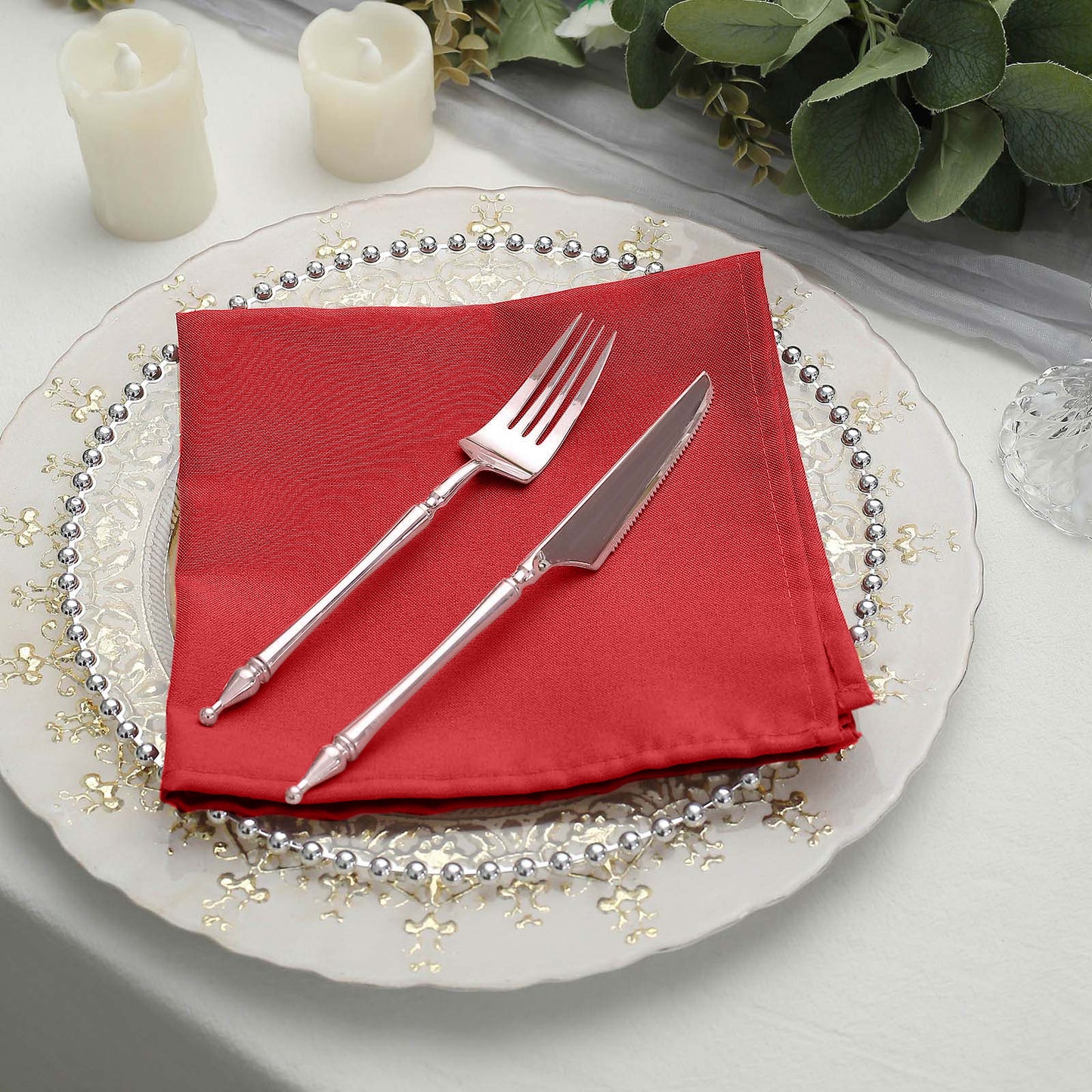 5 Pack | Red Seamless Cloth Dinner Napkins, Wrinkle Resistant Linen | 17inchx17inch