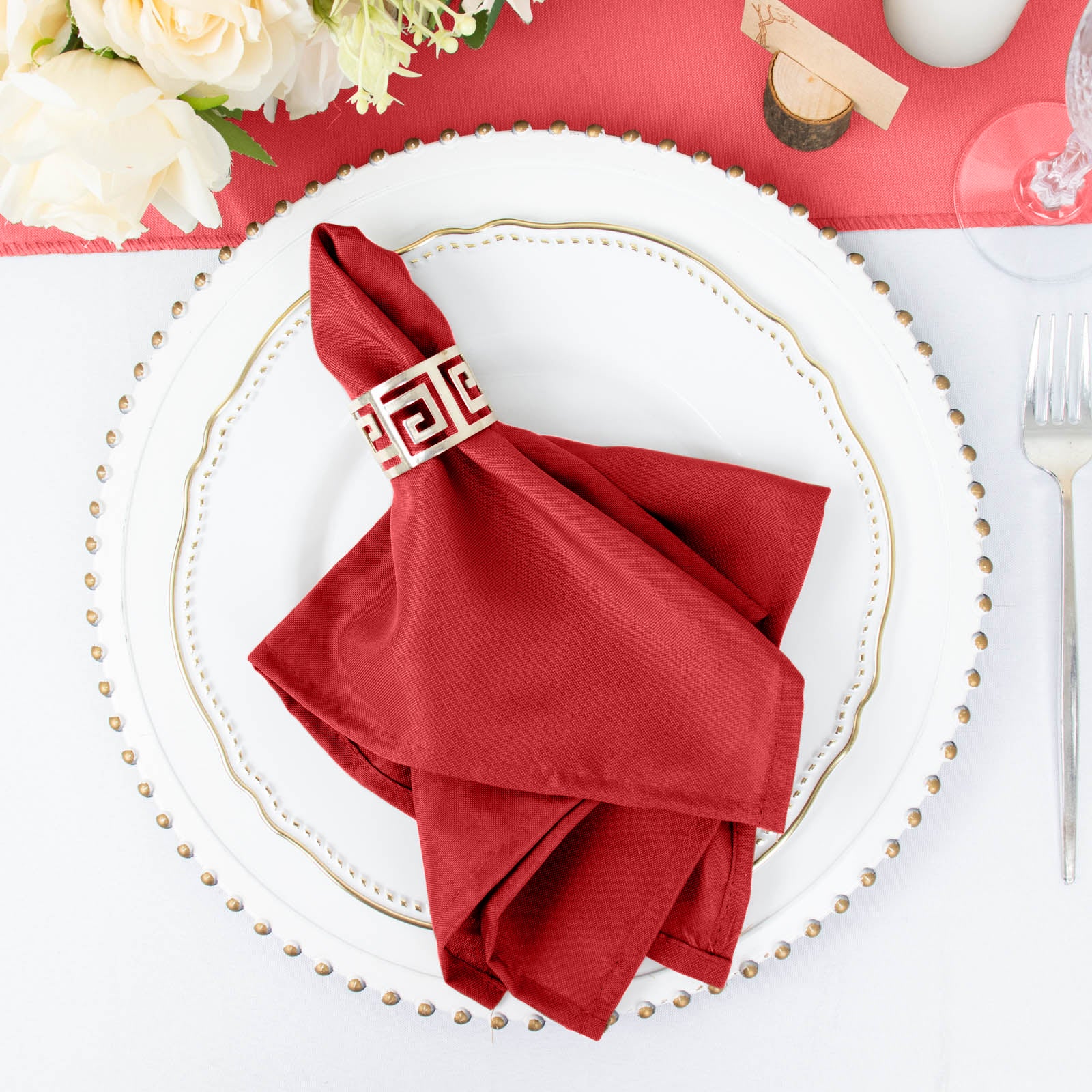 5 Pack | Red Seamless Cloth Dinner Napkins, Wrinkle Resistant Linen | 17inchx17inch