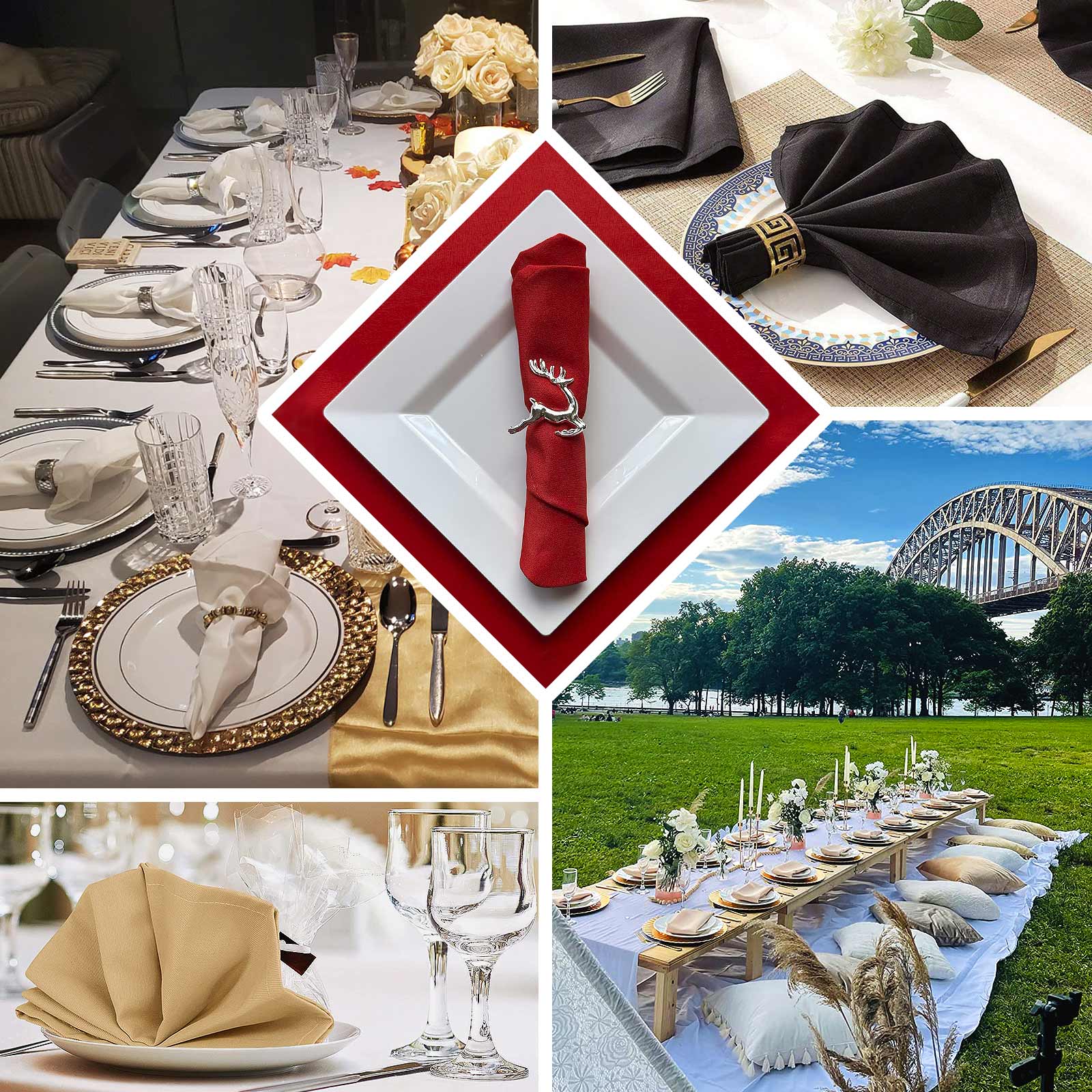 5 Pack Scuba Napkins – 17"x17" Wrinkle-Free & Stain-Resistant Cloth Table Napkins