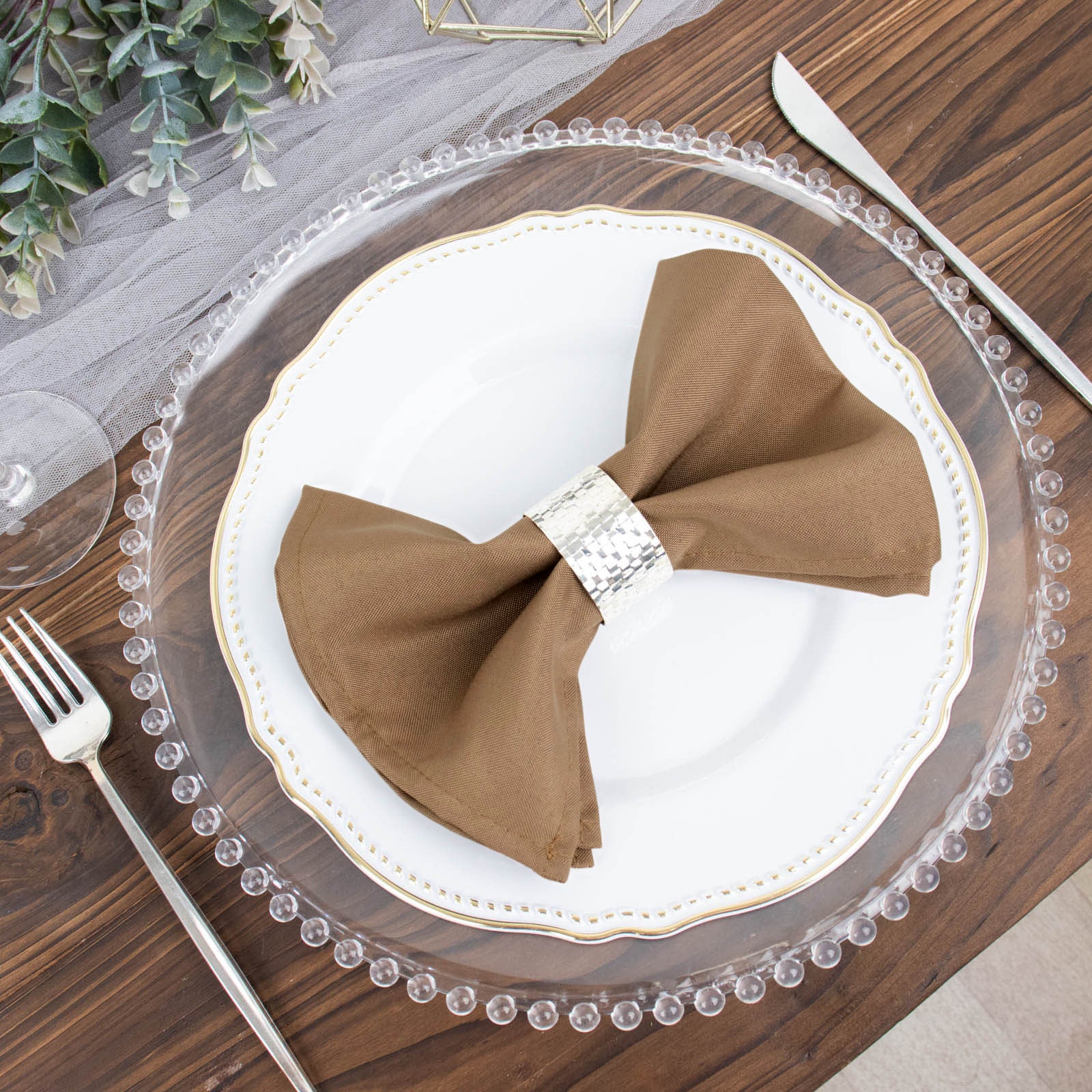 5 Pack | Taupe Seamless Cloth Dinner Napkins, Wrinkle Resistant Linen