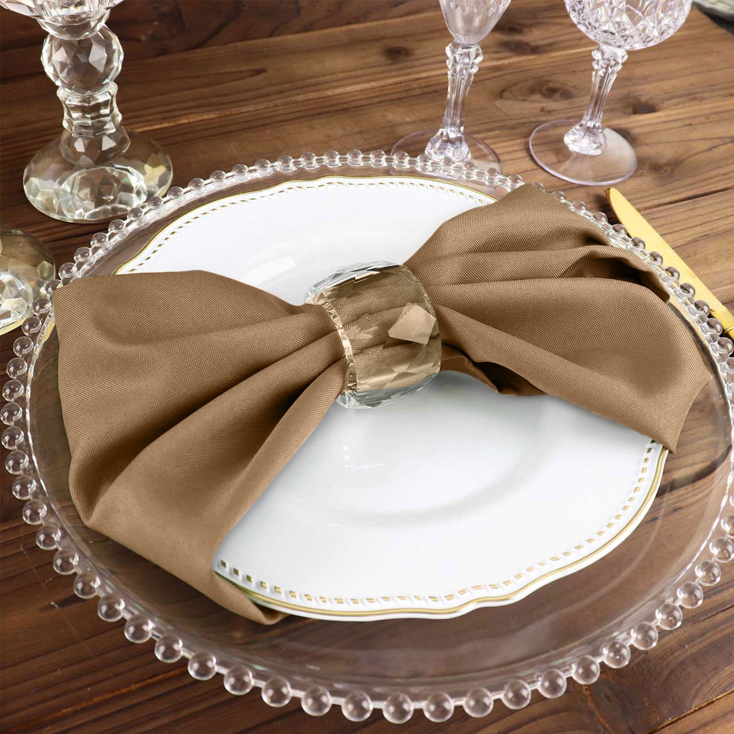 5 Pack | Taupe Seamless Cloth Dinner Napkins, Wrinkle Resistant Linen