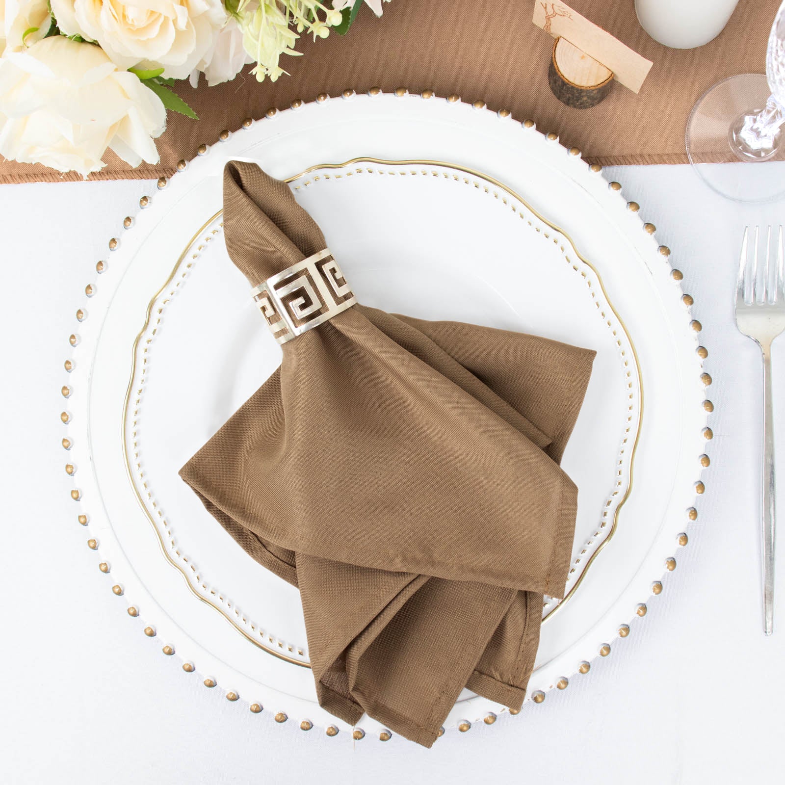 5 Pack | Taupe Seamless Cloth Dinner Napkins, Wrinkle Resistant Linen