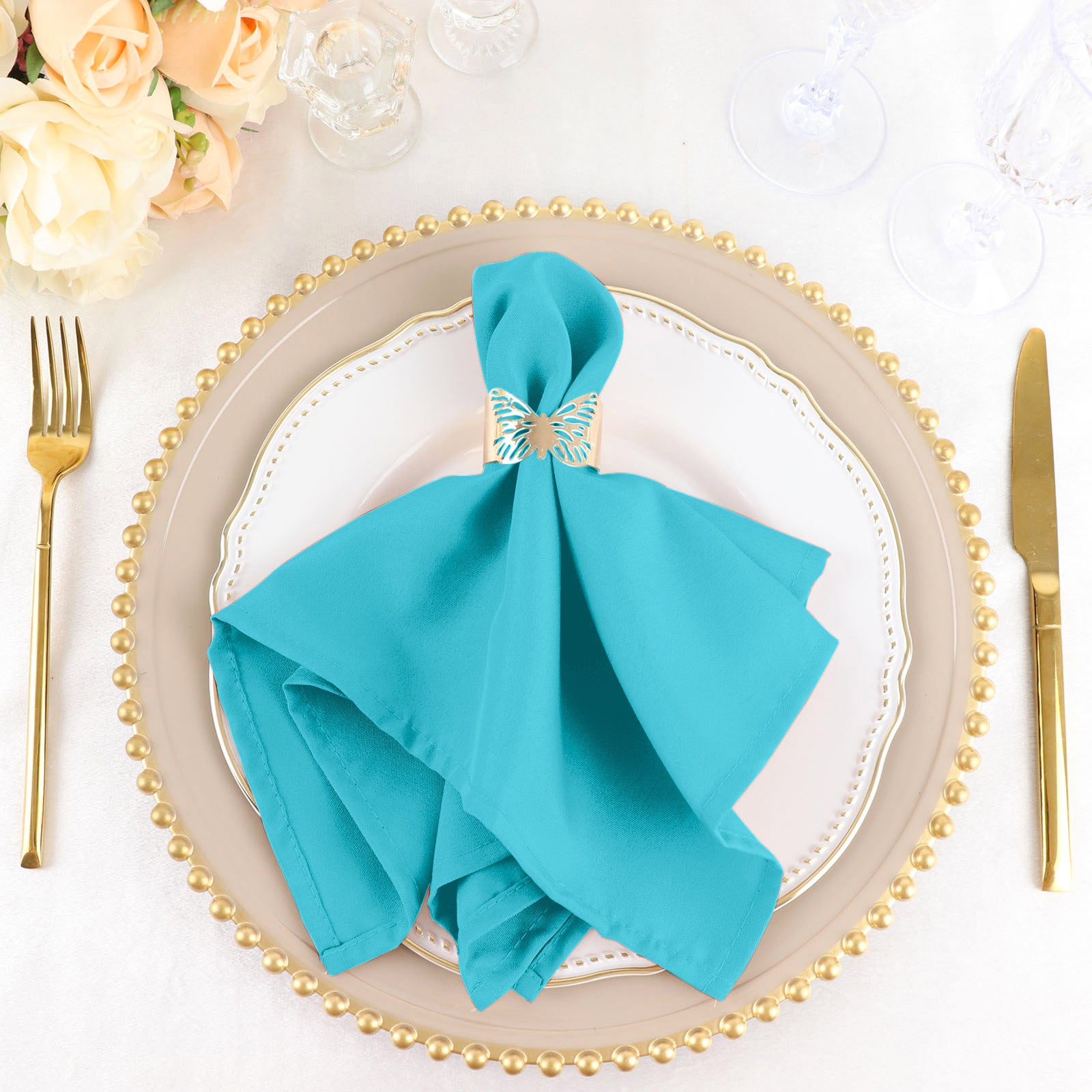 5 Pack | Turquoise Seamless Cloth Dinner Napkins, Wrinkle Resistant Linen | 17inchx17inch