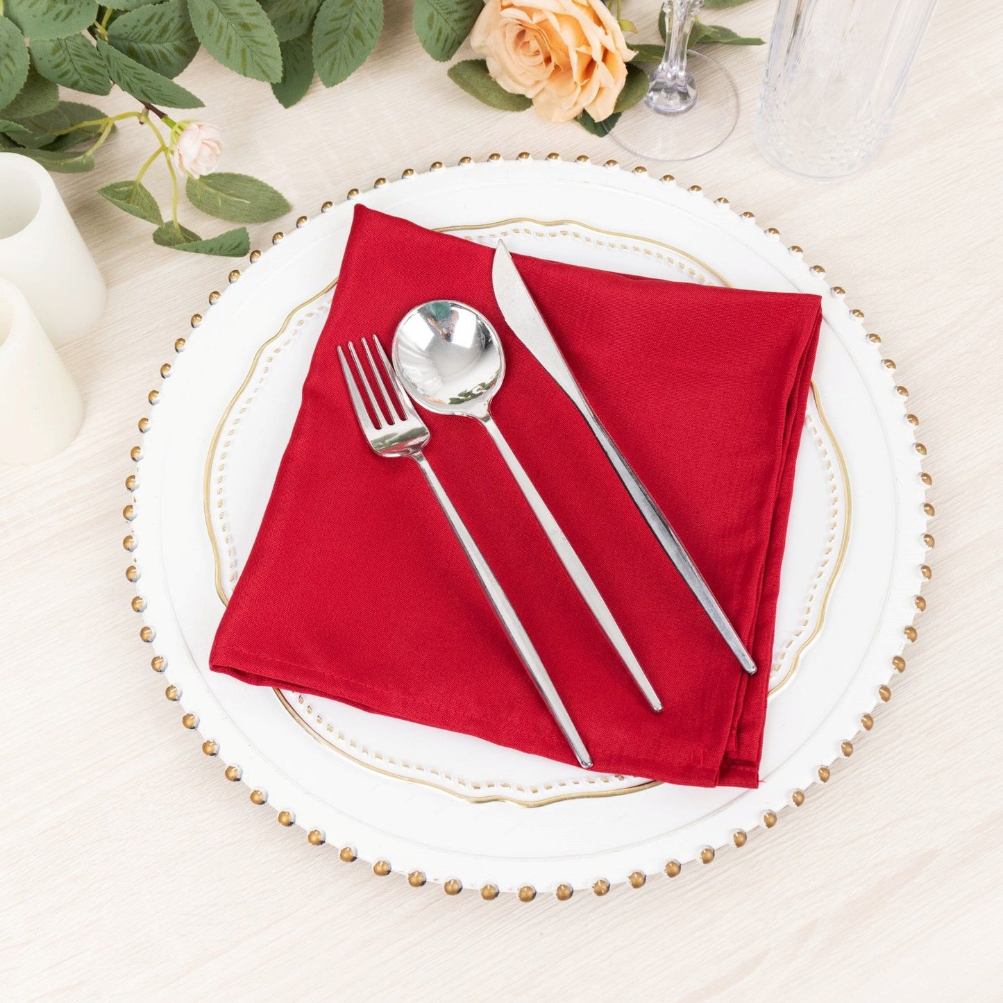 Wine Cloth Napkins with Hemmed Edges, Reusable Polyester Dinner Linen Napkins - 17"x17"