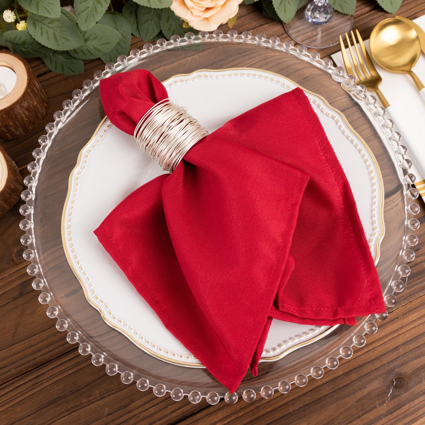 Wine Cloth Napkins with Hemmed Edges, Reusable Polyester Dinner Linen Napkins - 17"x17"