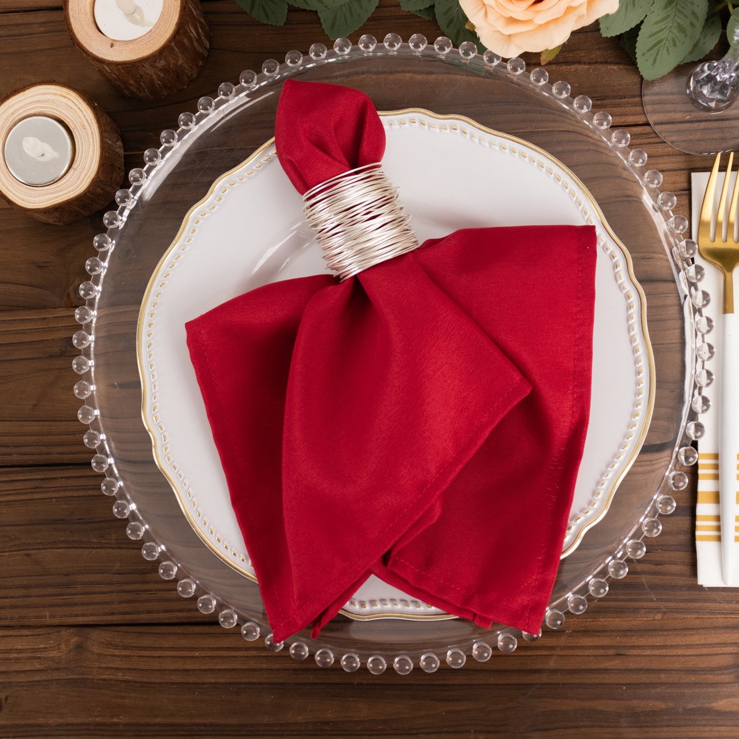 Wine Cloth Napkins with Hemmed Edges, Reusable Polyester Dinner Linen Napkins - 17"x17"