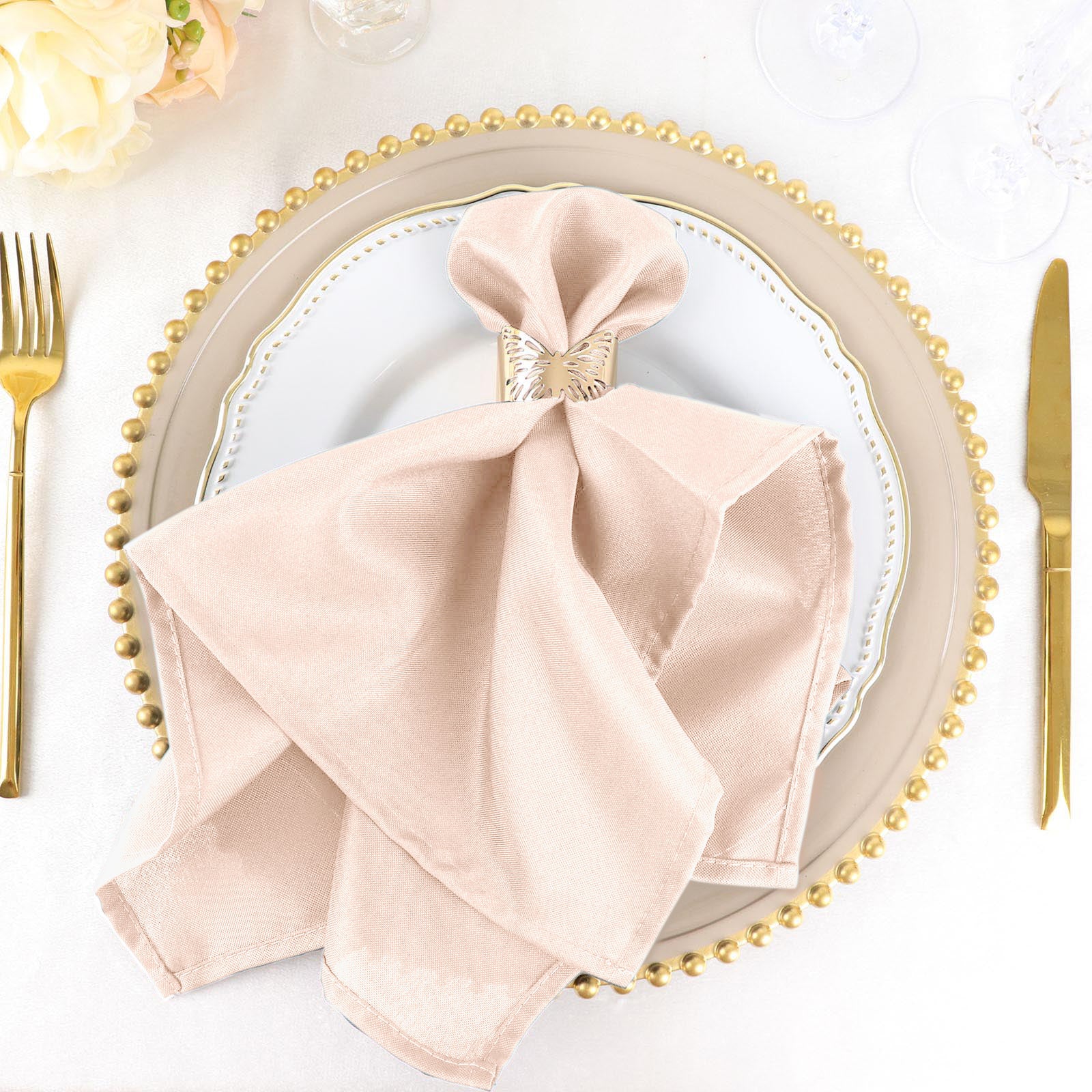 5 Pack | Blush | Rose Gold Seamless Cloth Dinner Napkins, Reusable Linen | 20inchx20inch