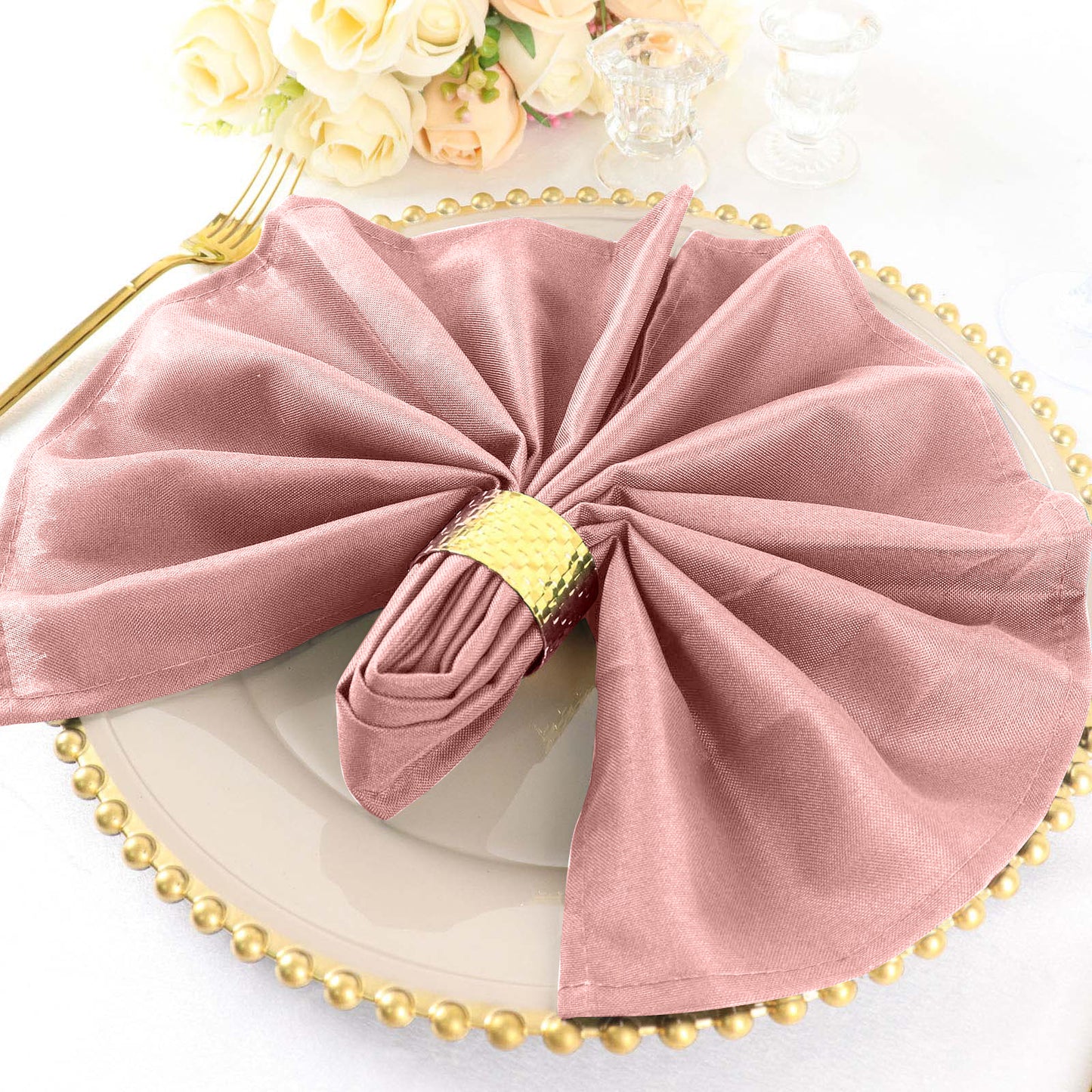 5 Pack | Dusty Rose Seamless Cloth Dinner Napkins, Reusable Linen | 20"x20"