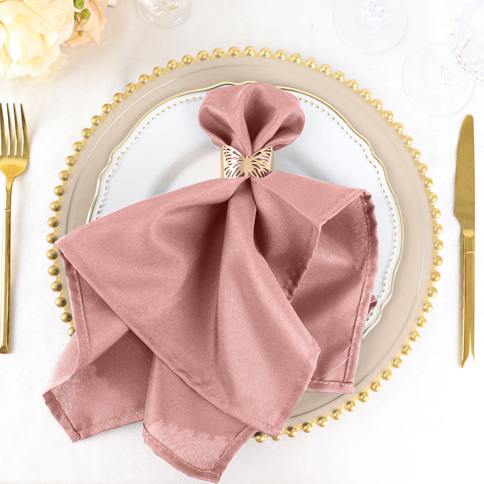 5 Pack | Dusty Rose Seamless Cloth Dinner Napkins, Reusable Linen | 20"x20"