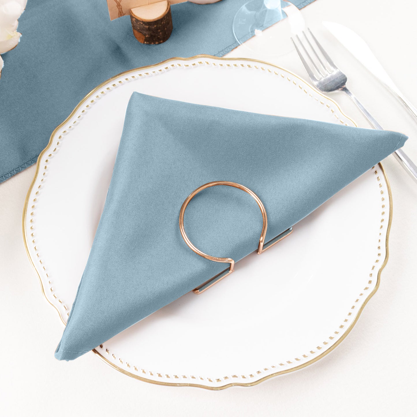 5 Pack Dusty Blue Cloth Napkins with Hemmed Edges, Reusable Polyester Dinner Linen Napkins - 20"x20"