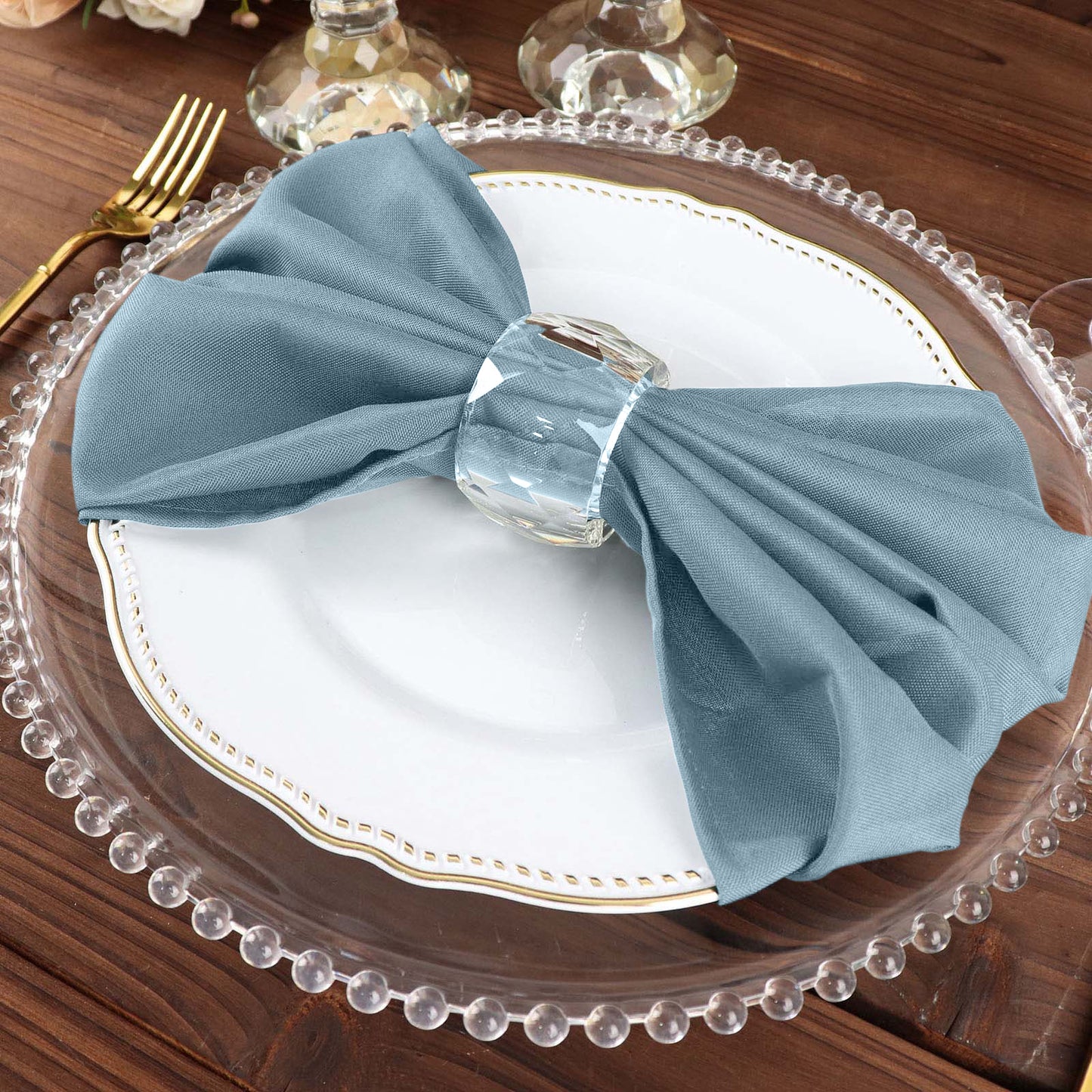 5 Pack Dusty Blue Cloth Napkins with Hemmed Edges, Reusable Polyester Dinner Linen Napkins - 20"x20"