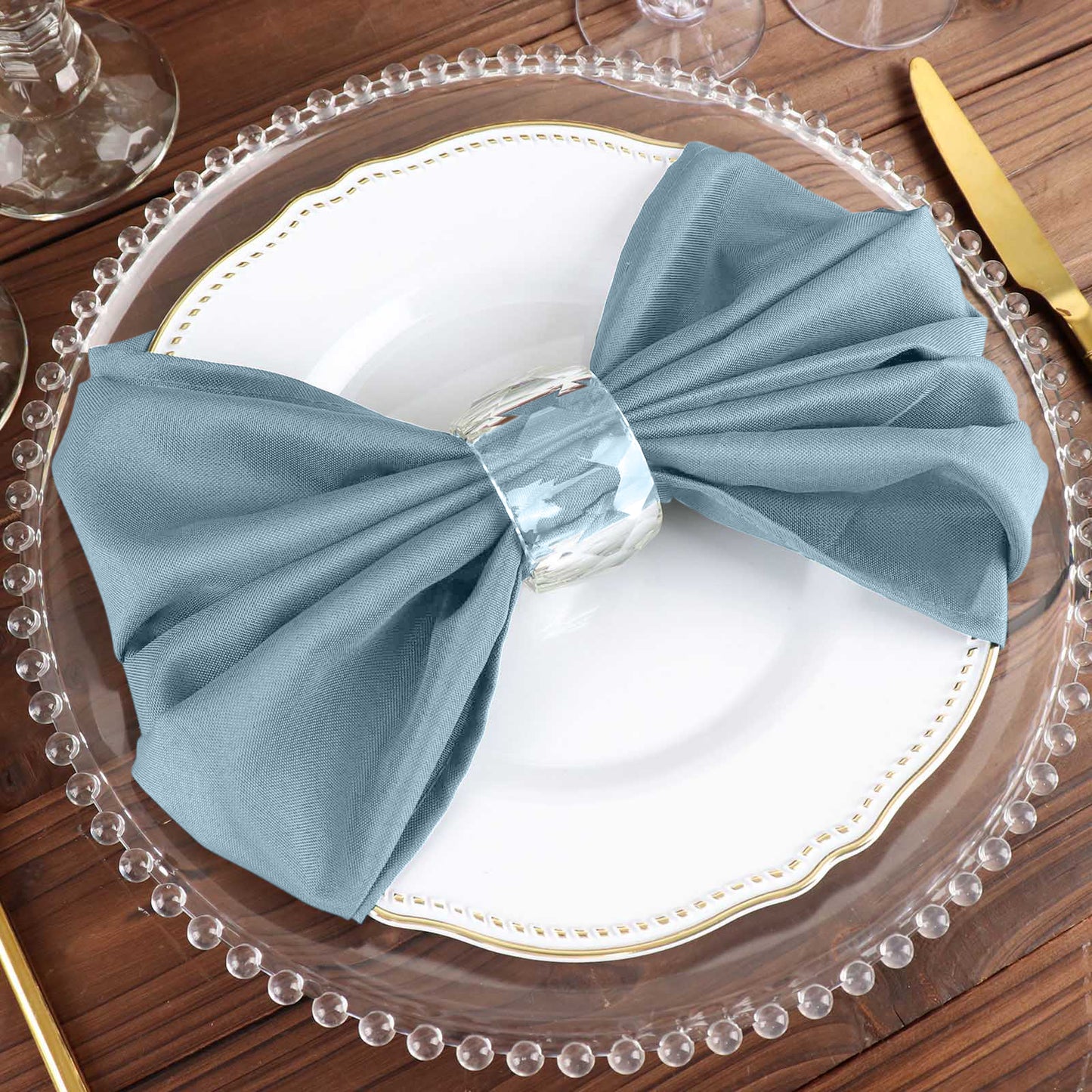 5 Pack Dusty Blue Cloth Napkins with Hemmed Edges, Reusable Polyester Dinner Linen Napkins - 20"x20"