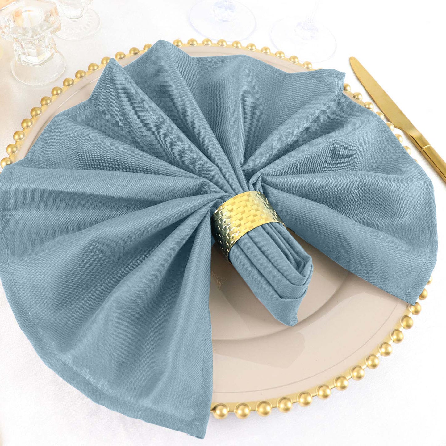 5 Pack Dusty Blue Cloth Napkins with Hemmed Edges, Reusable Polyester Dinner Linen Napkins - 20"x20"