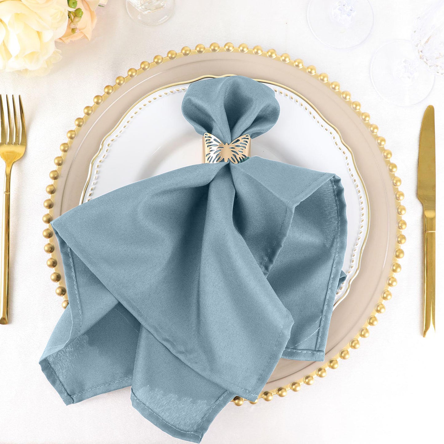 5 Pack Dusty Blue Cloth Napkins with Hemmed Edges, Reusable Polyester Dinner Linen Napkins - 20"x20"