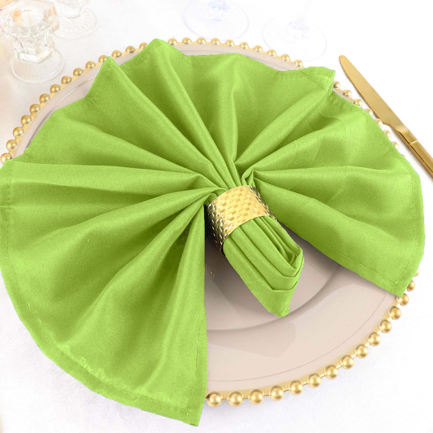 5 Pack | Apple Green Seamless Cloth Dinner Napkins, Reusable Linen | 20inchx20inch