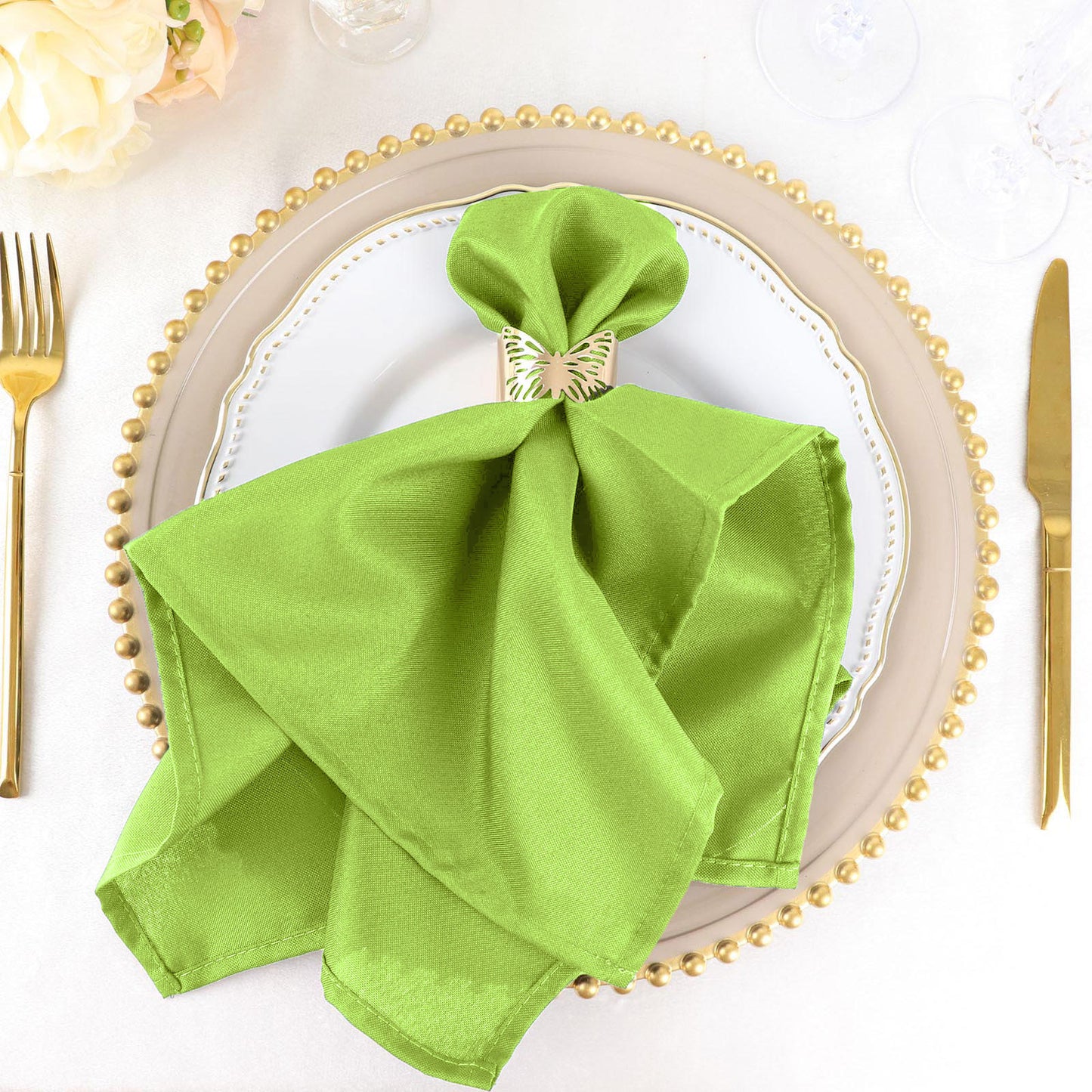 5 Pack | Apple Green Seamless Cloth Dinner Napkins, Reusable Linen | 20inchx20inch