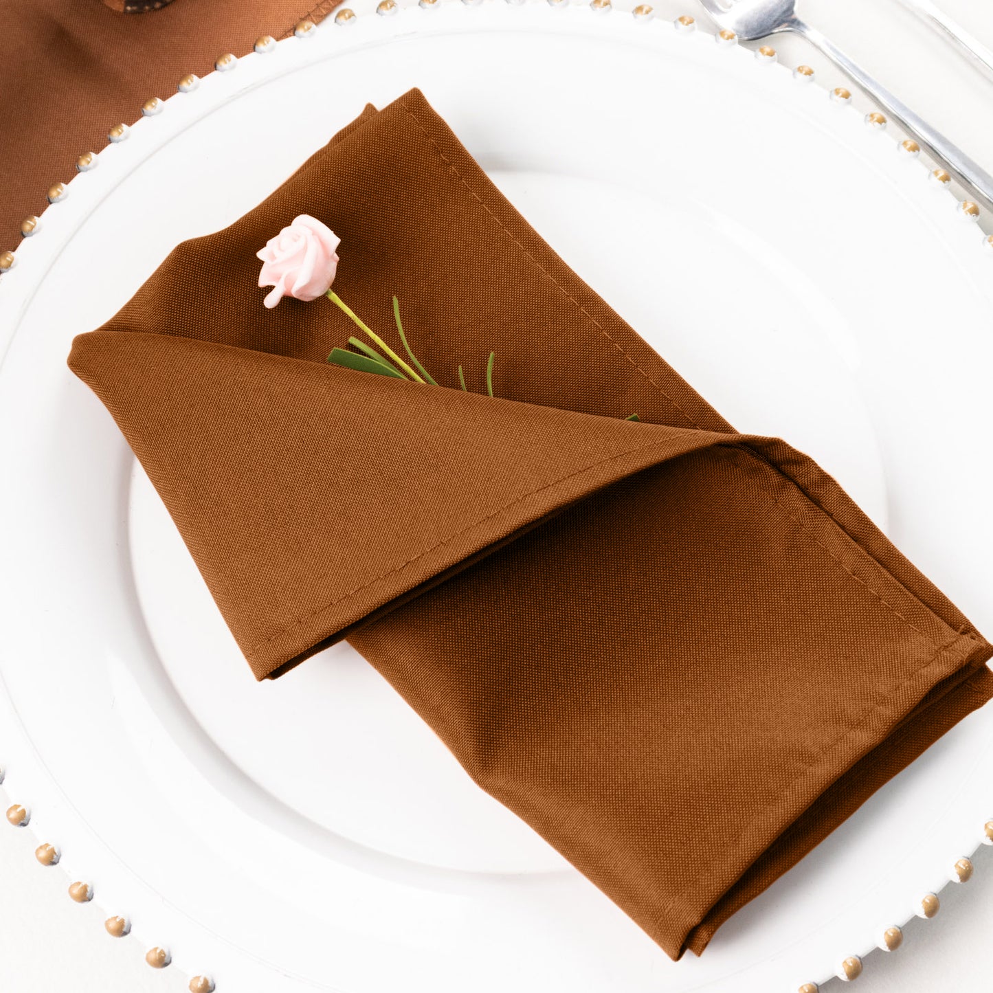 5 Pack Cinnamon Brown Cloth Napkins with Hemmed Edges, Reusable Polyester Dinner Linen Napkins - 20"x20"